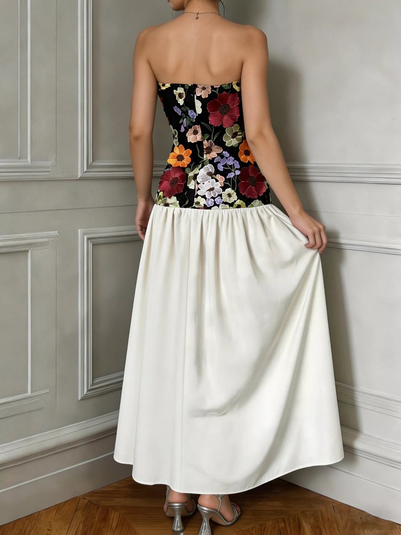 Floral Embroidered Tube Maxi Dress