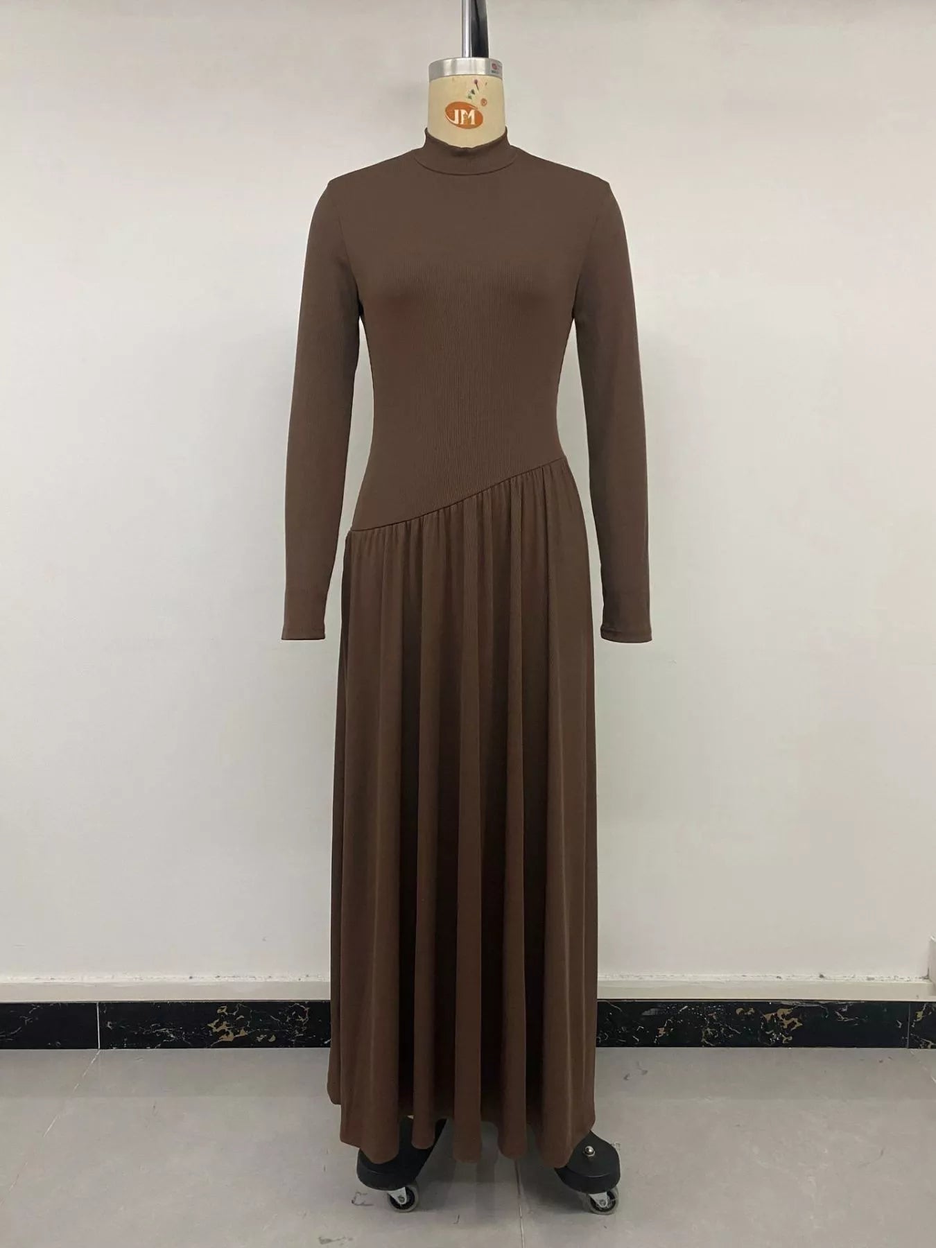 Mock Neck Long Sleeve Midi Dress