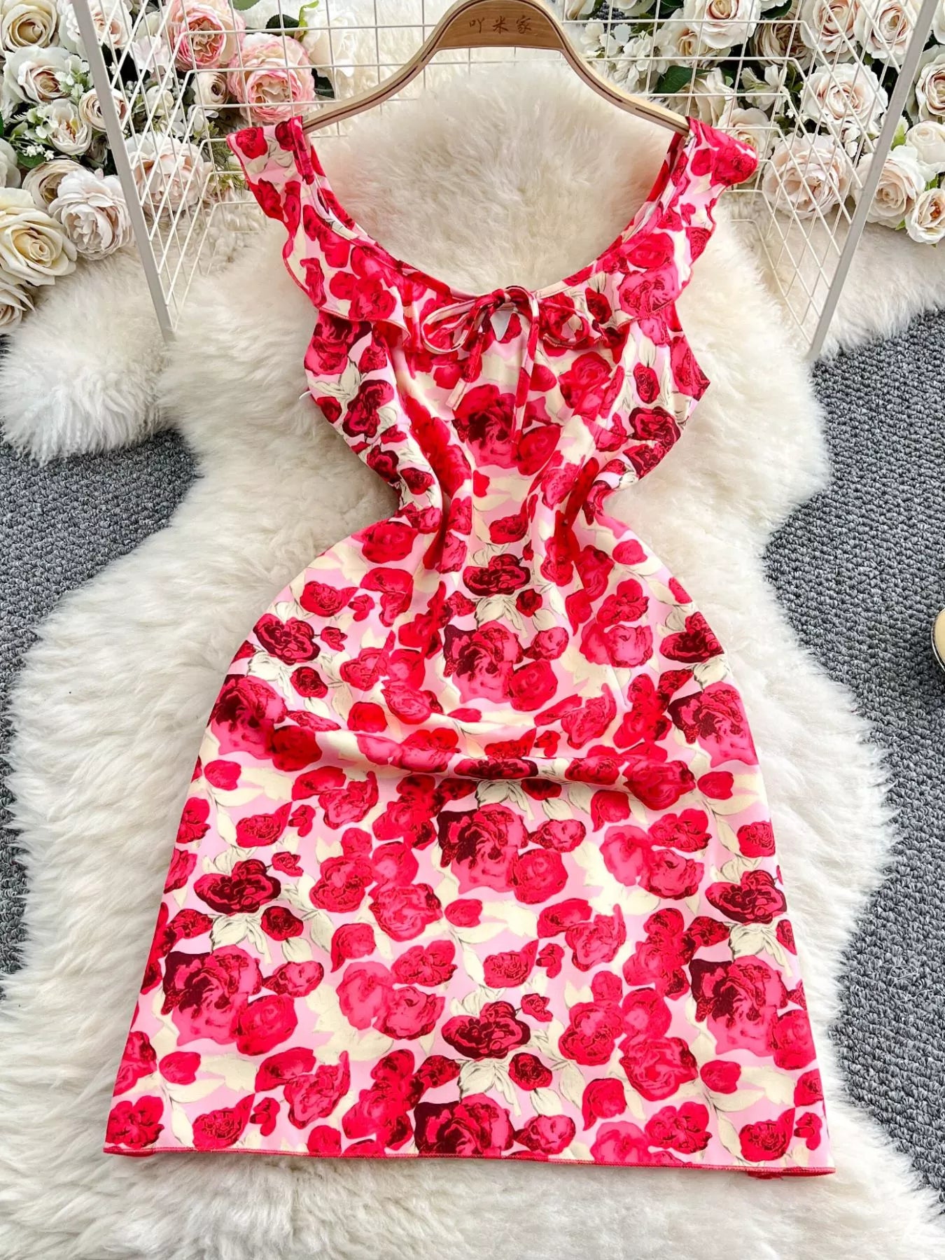 Floral Print Ruffle Trim Mini Dress