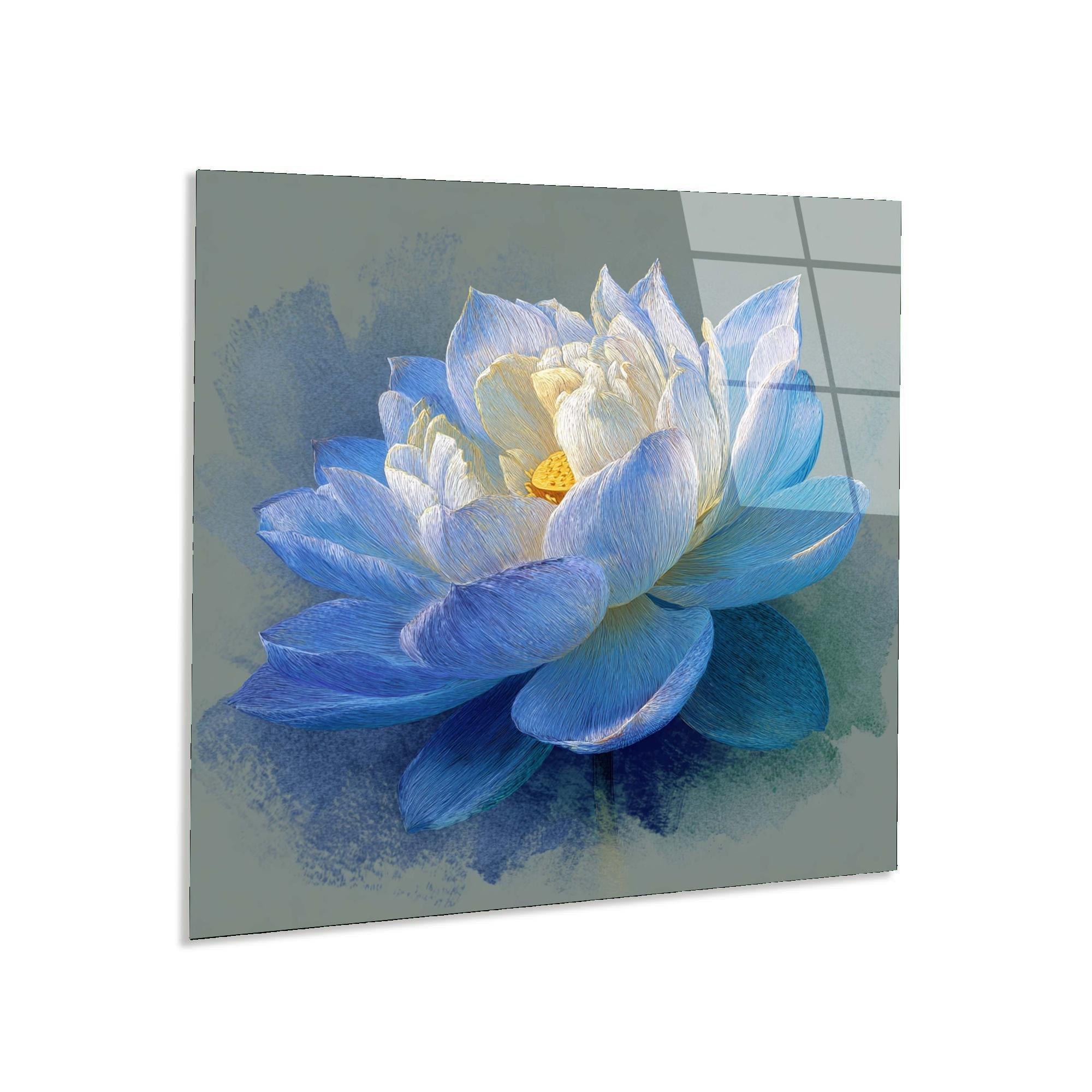 Blue Lotus Tempered Glass Wall Art | Zen Floral Home Decor