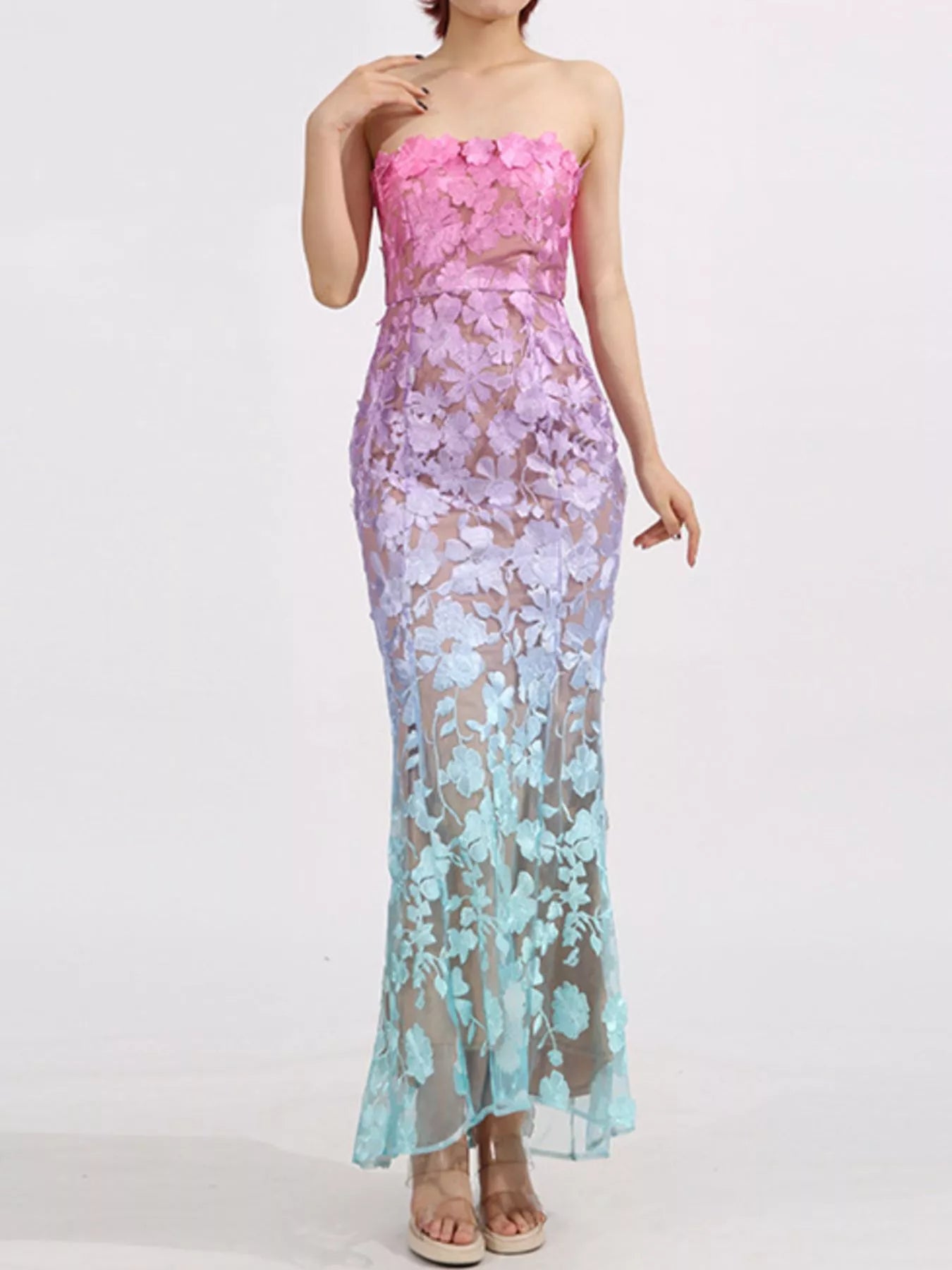 Floral Embroidered Tube Maxi Dress