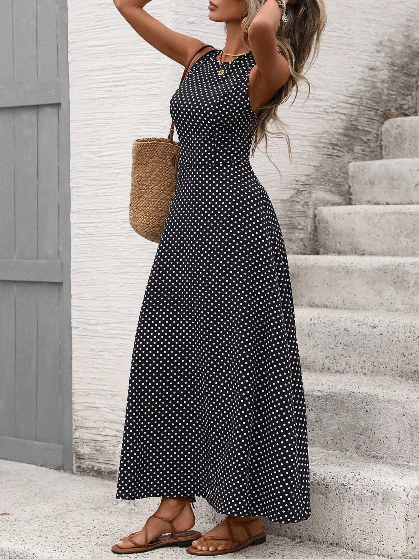 Sleeveless Polka Dot Maxi Dress