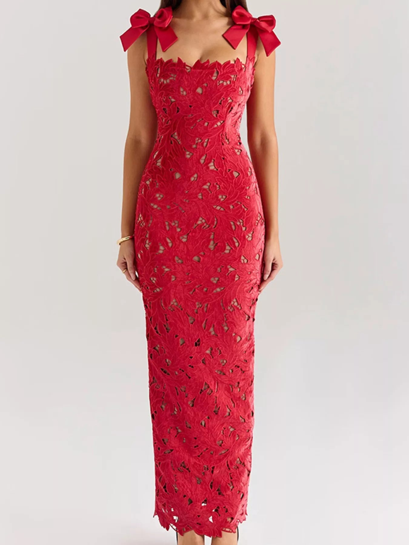 Slit Tie Shoulder Maxi Dress