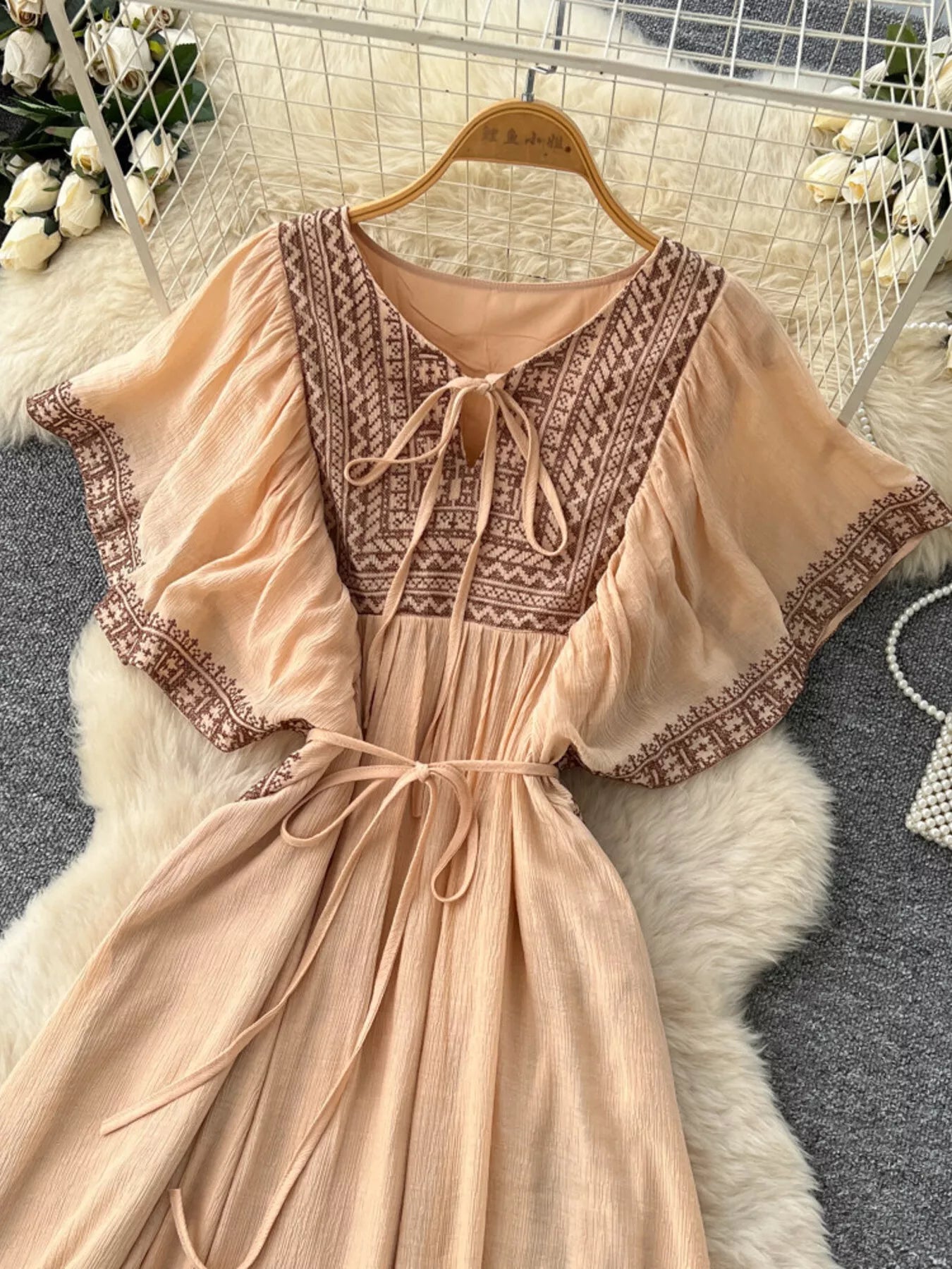 Tie Neck Short Sleeve Dress