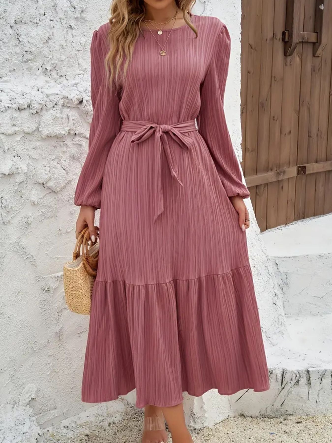 Tie Waist Tiered Midi Dress