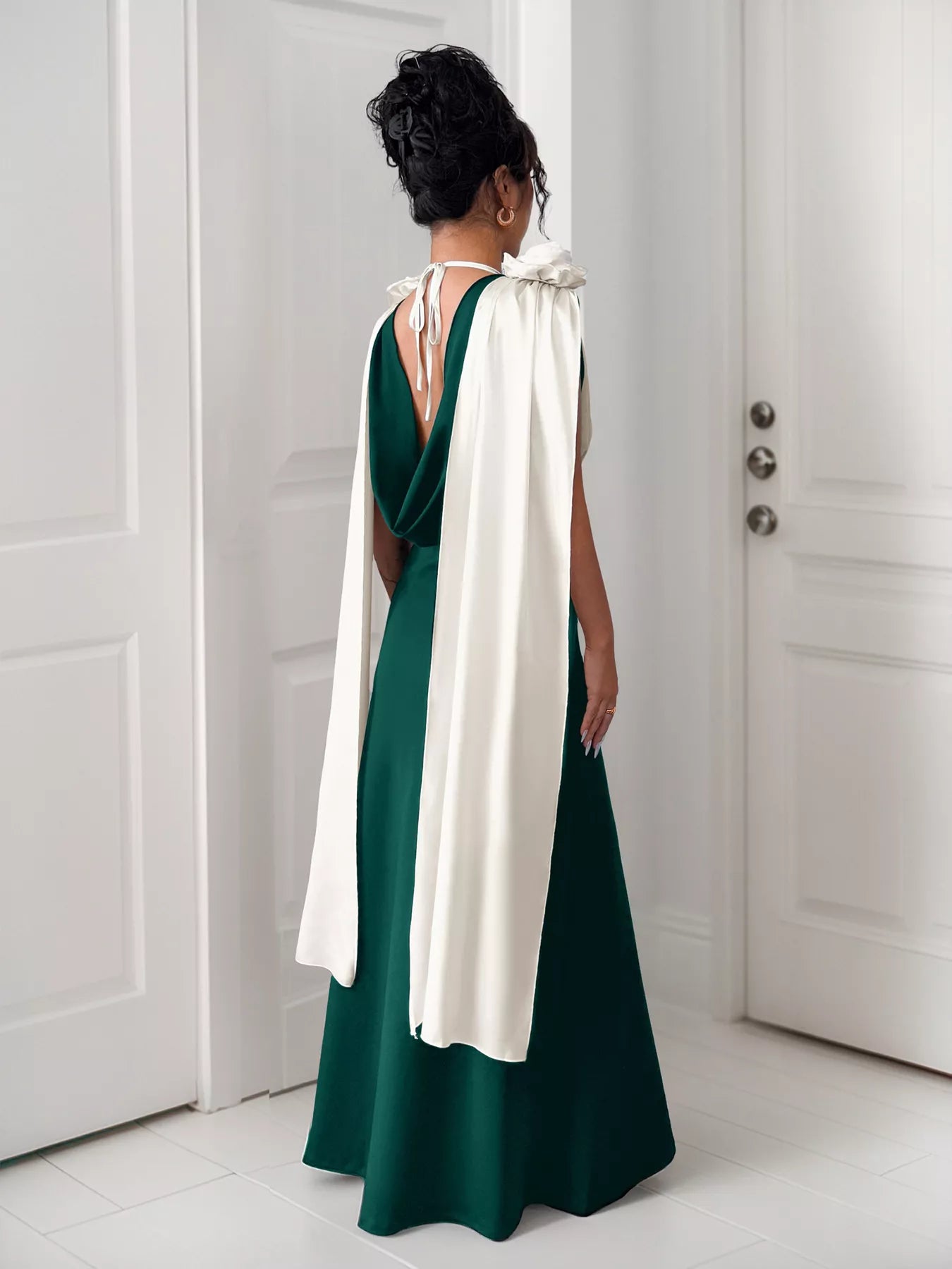 Floral Applique Two Tone Maxi Dress