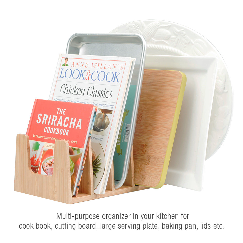 Bamboo Pot Lid Holder & Kitchen Cabinet Organizer – 6 Slot Rack for Pans, Baking Sheets, and Cutting Boards