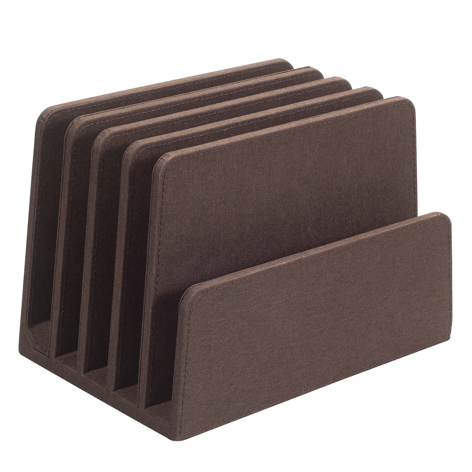 Executive Desk Organizer & Sorter – 5-Slot Dark Brown Wood File Holder for Laptops, Tablets, and Documents