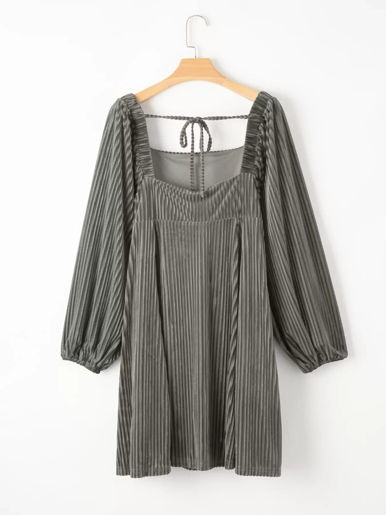 Tie Back Square Neck Velvet Babydoll Dress