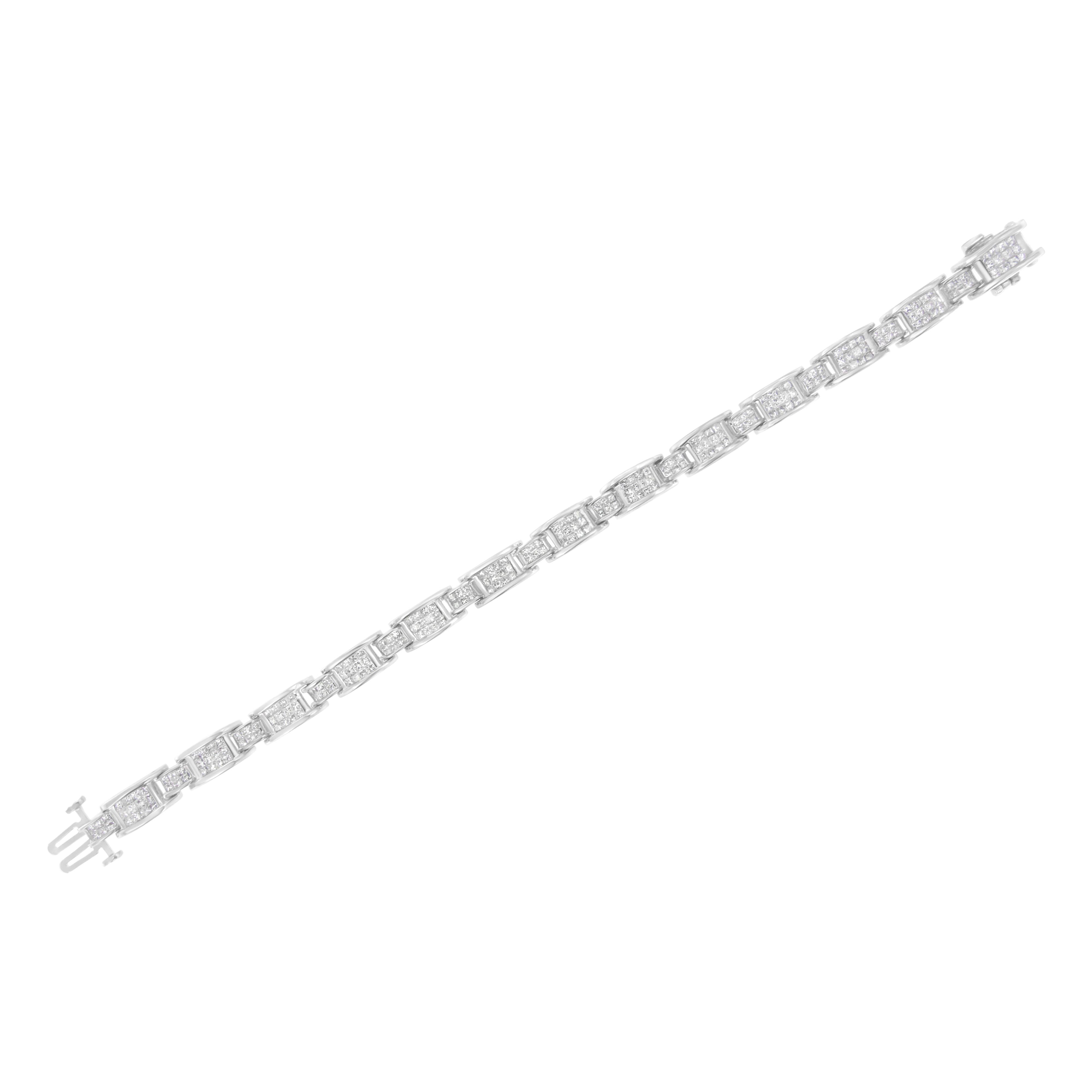 14K White Gold 5.0 Cttw Princess Cut Diamond Invisible Set Alternating Size D Shaped Links Tennis Bracelet (H-I Color, SI2-I1 Clarity) - 7â€