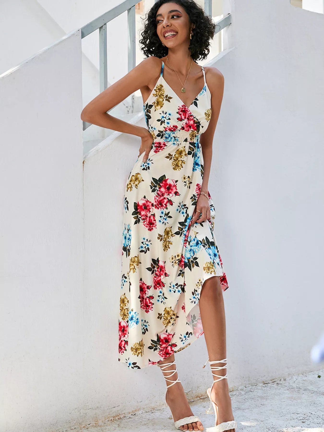 Floral Print Spaghetti Strap Midi Dress