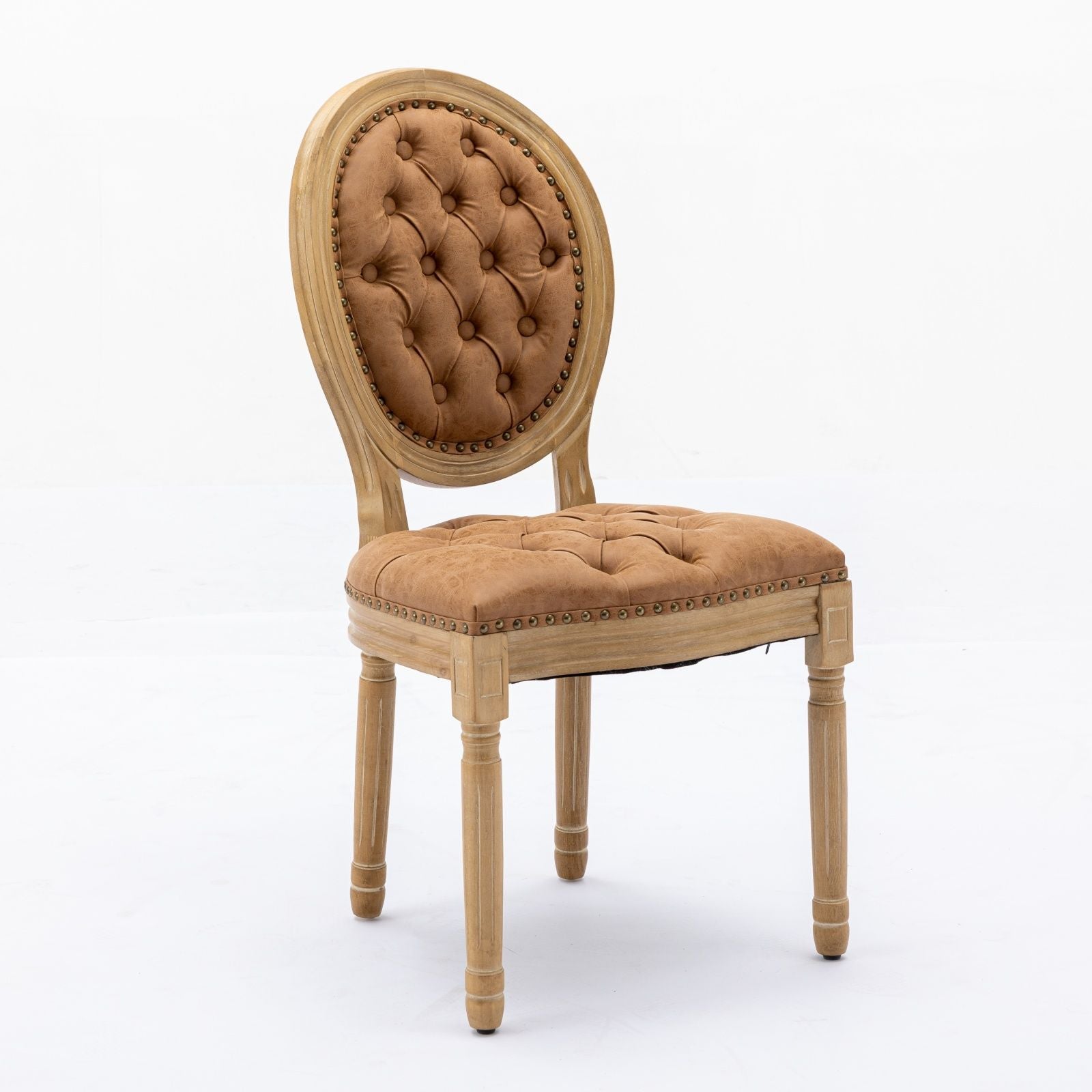 French Style Solid Wood Frame Antique Painting, Hand-Pulled Buckle Decoration Artificial Dining Chair With Nailhead Trim, Wood Legs