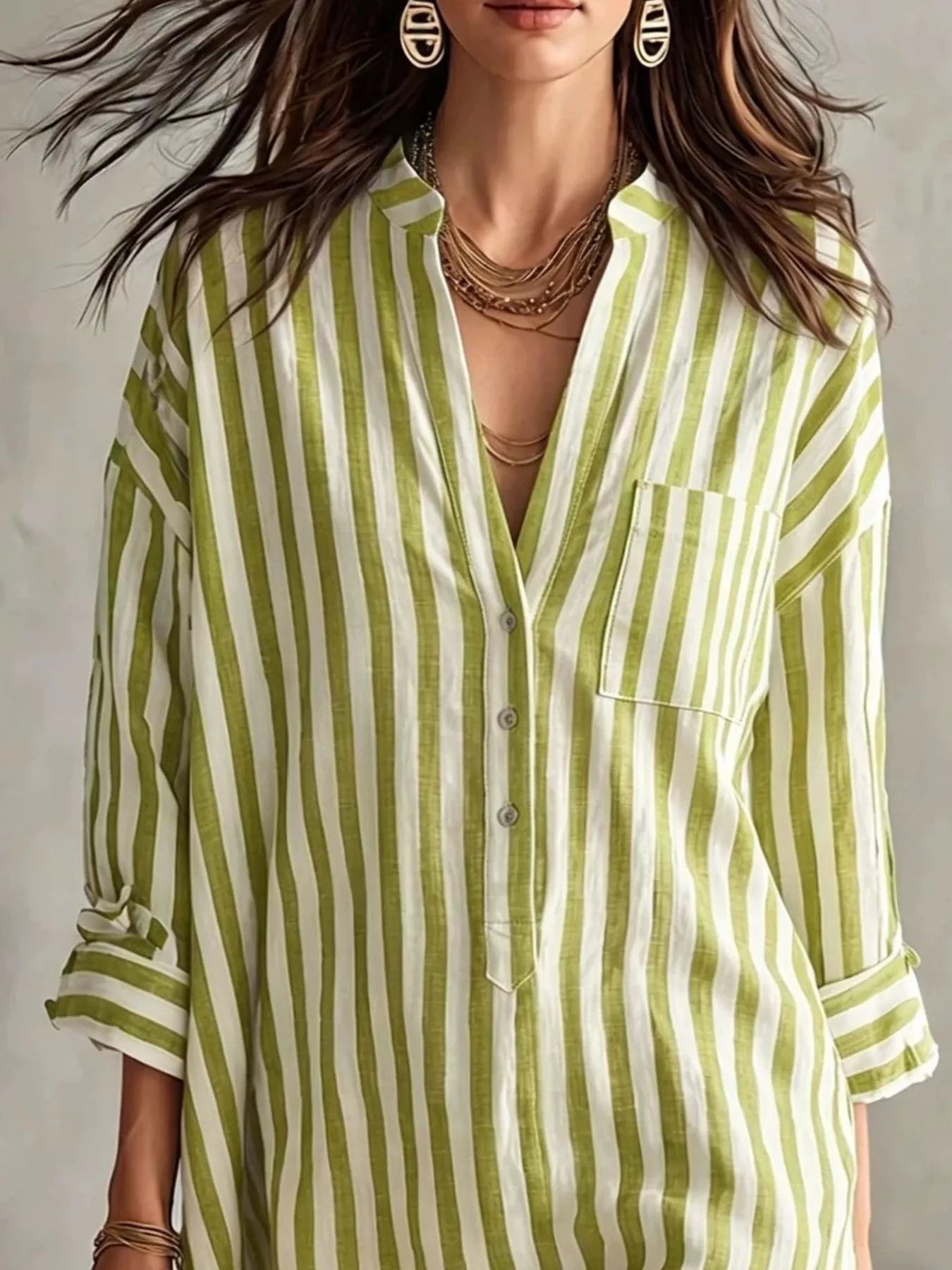 Full Size Striped 3/4 Sleeve Shirt Dress Plus Size