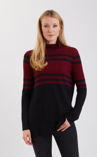 Cashmere Block Stripe Funnel Neck #191724