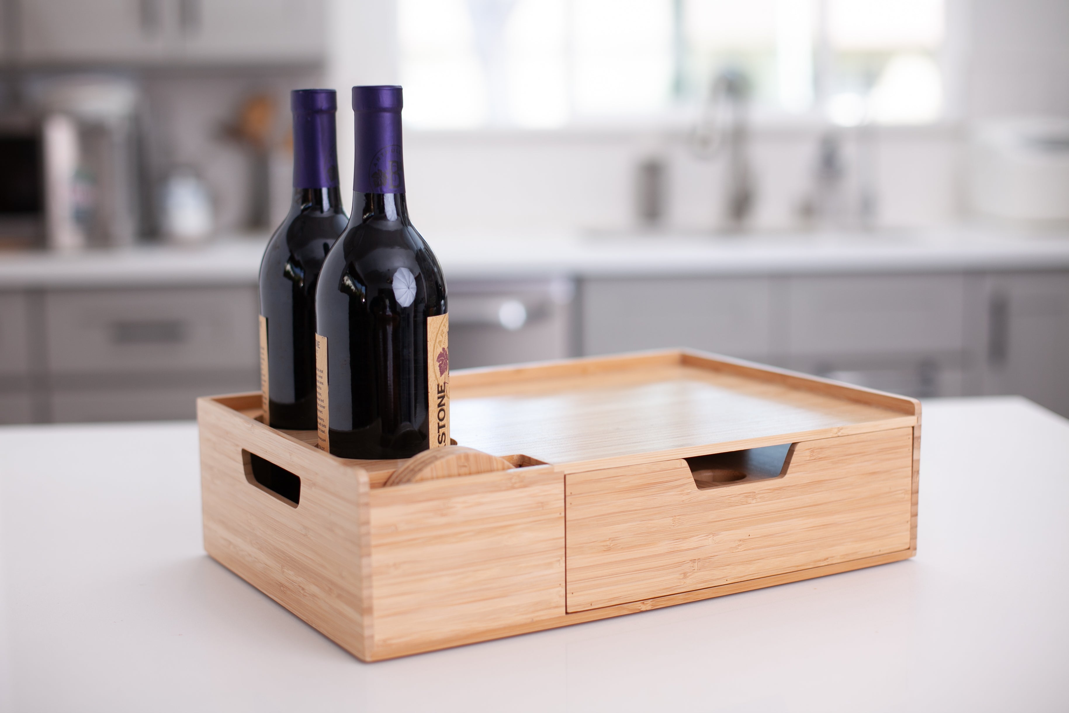 Bamboo Wine & Cheese Serving Station – All-in-One Charcuterie Board with Knife Set, 2 Serving Boards, and Storage Drawer