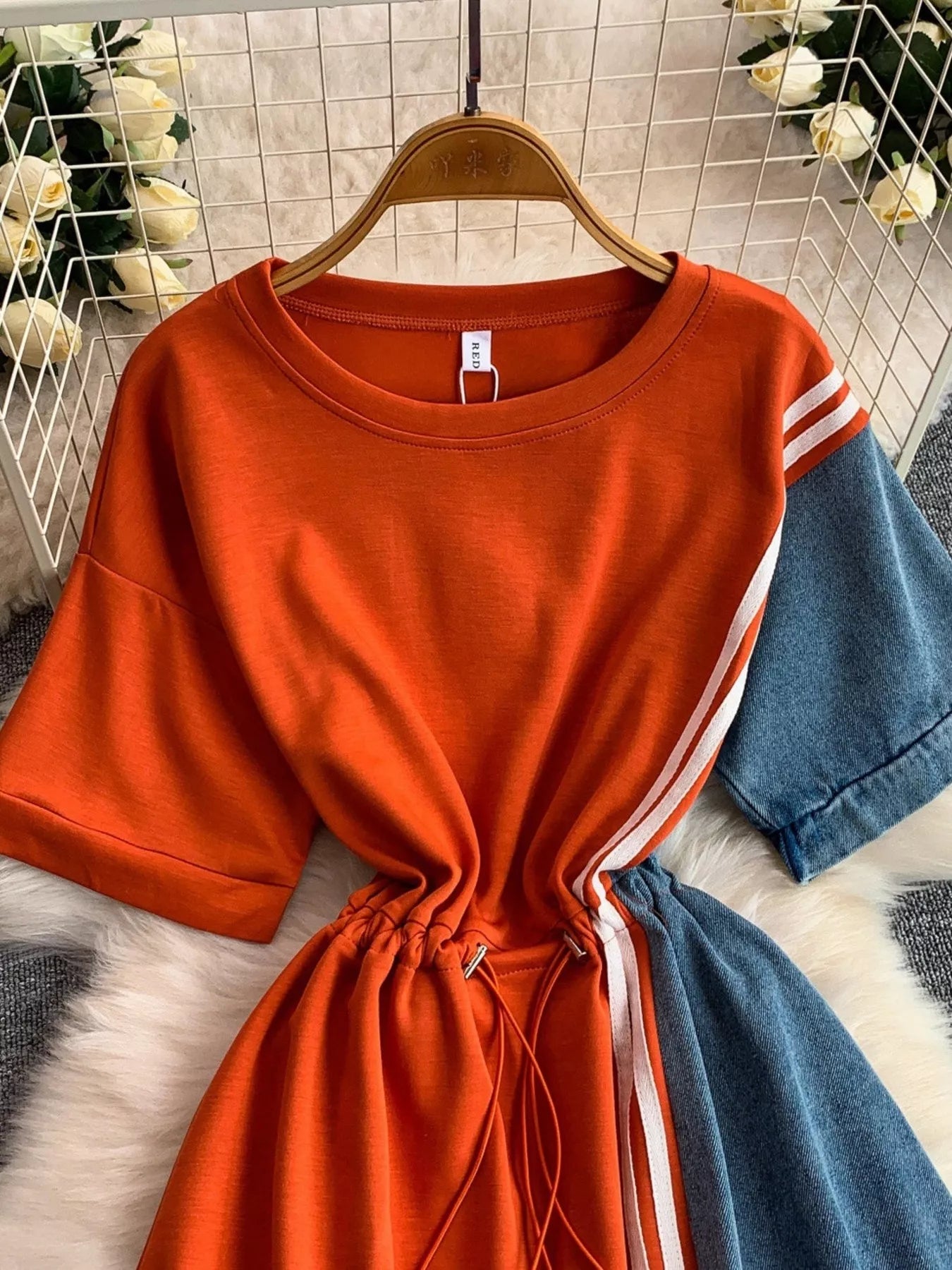 Color Block Short Sleeve Casual Dress