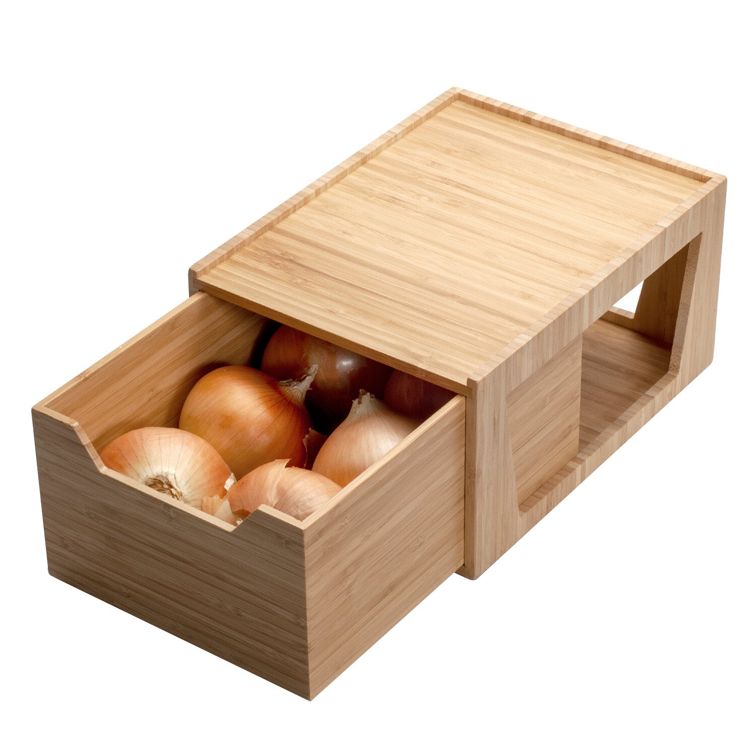 Tall Bamboo Drawer - Stackable Deep Desk Organizer & Kitchen Pantry Storage Caddy