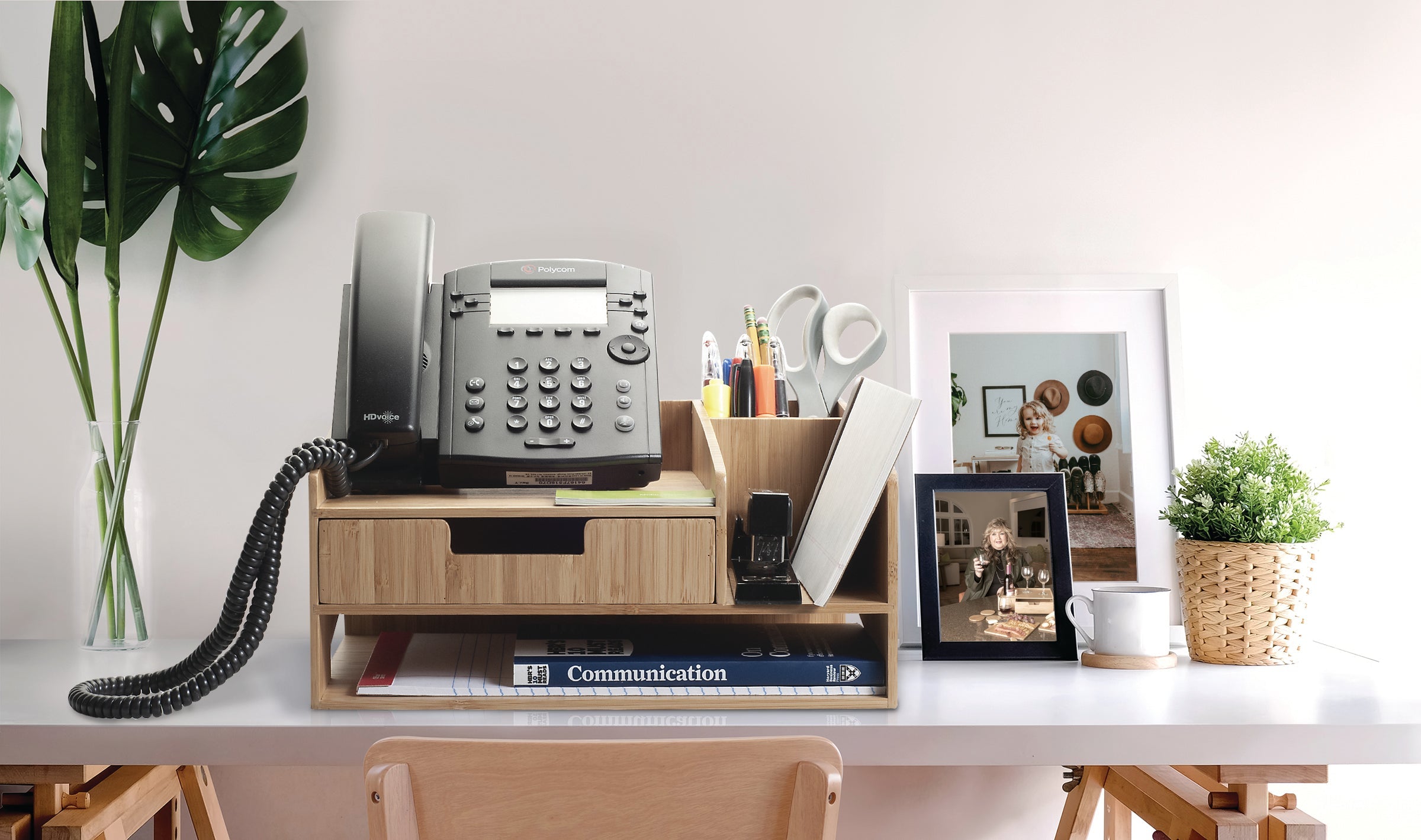 Bamboo Executive Telephone Stand & Desktop Command Center | Multi-Functional Office Organizer with Storage Drawer