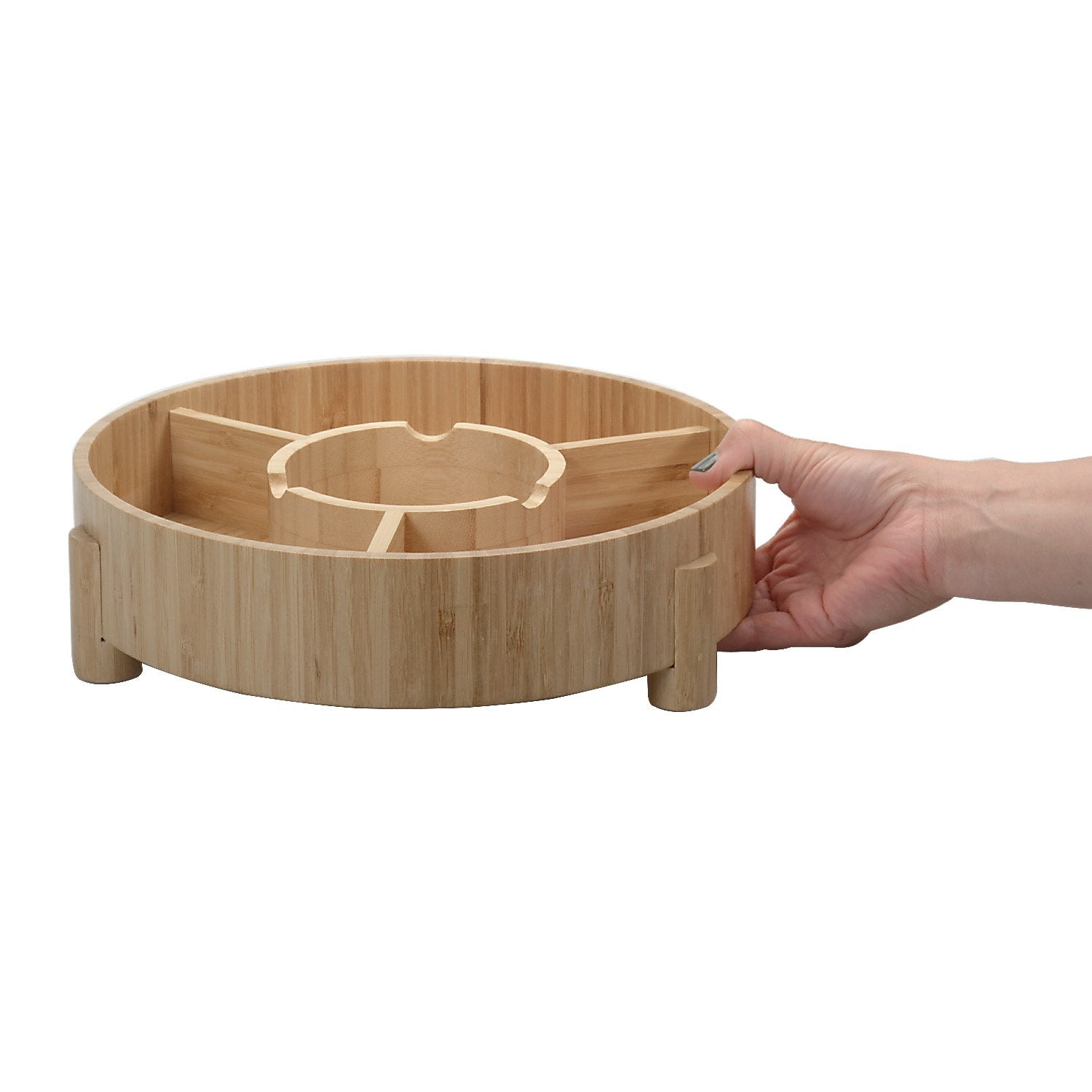 Bamboo Serving Tray & Appetizer Platter - Round Wood Snack Dish for Chips and Dip, Veggies, and Charcuterie