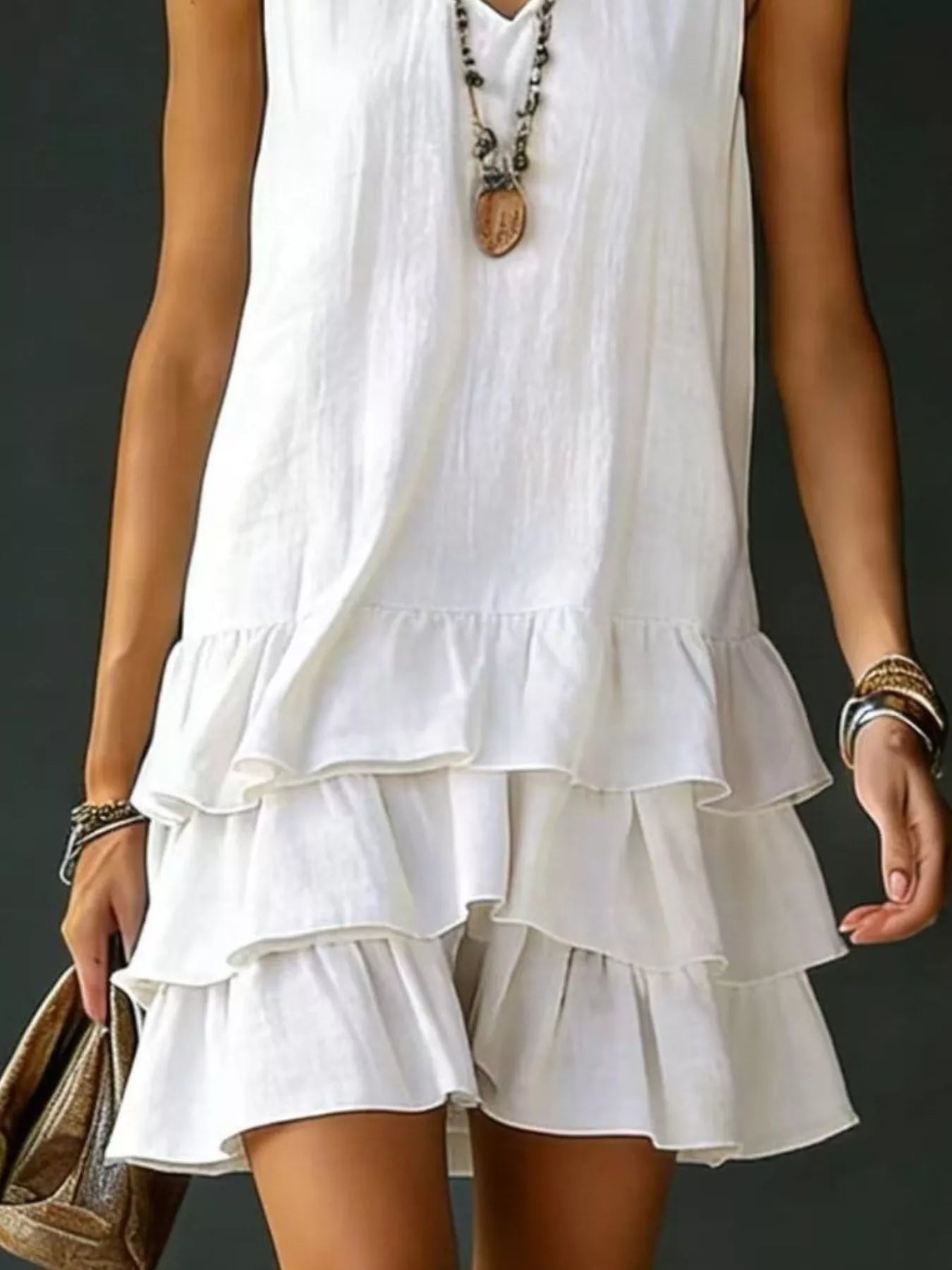 Full Size Ruffled Hem V-Neck Sleeveless Dress Plus Size
