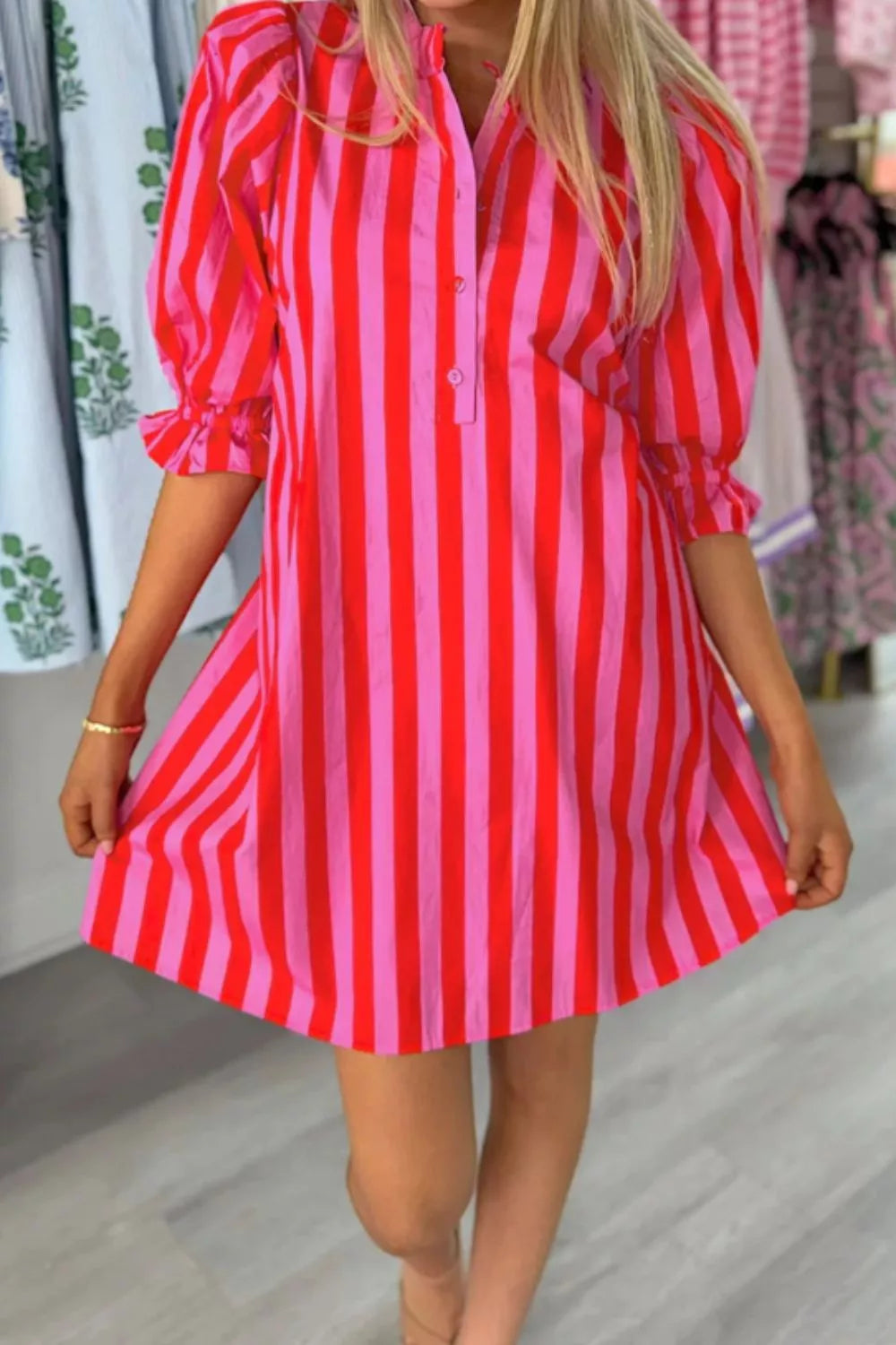 Striped Half Sleeve Mini Dress