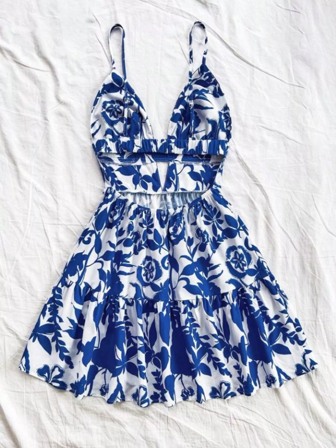 Floral Print V-Neck Tiered Mini Dress