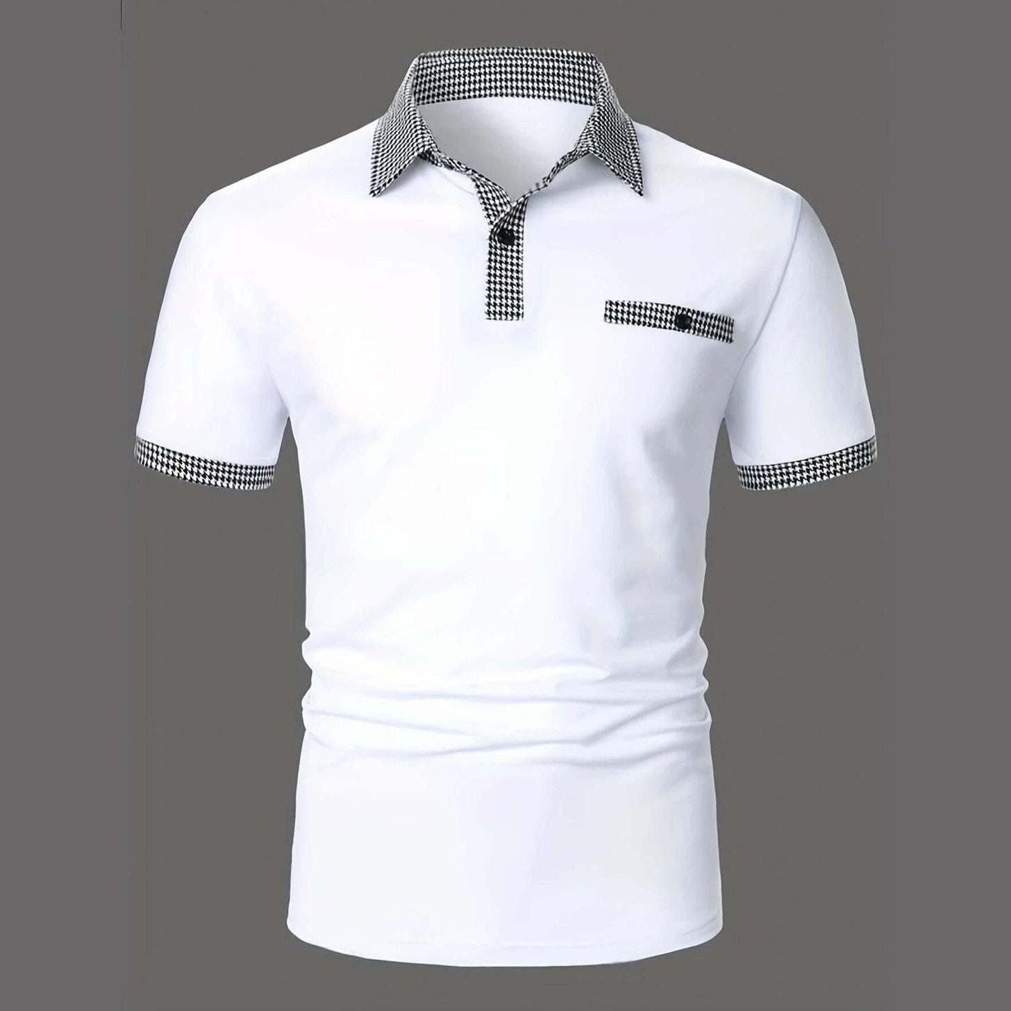 Polo shirt with houndstooth short sleeved collar and T-shirt top