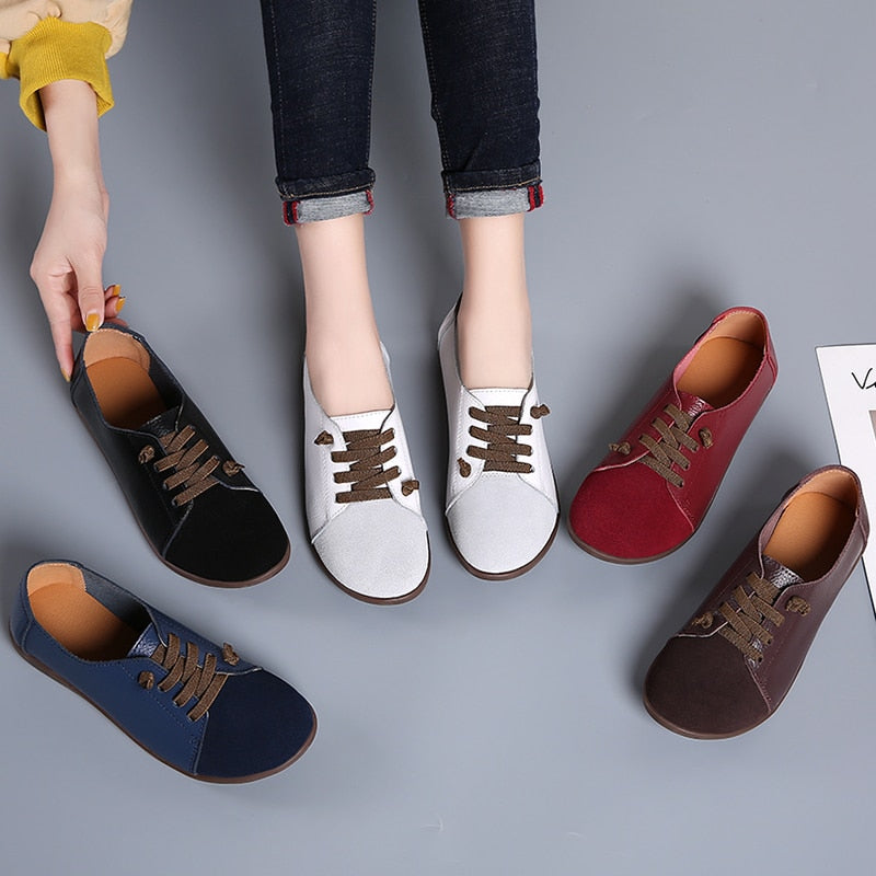 PEIPAH Genuine Leather Shoes Woman Spring Ladies Shoes Slip On Ballet Flats Sneakers Women Oxford Shoes Plus Size Moccains