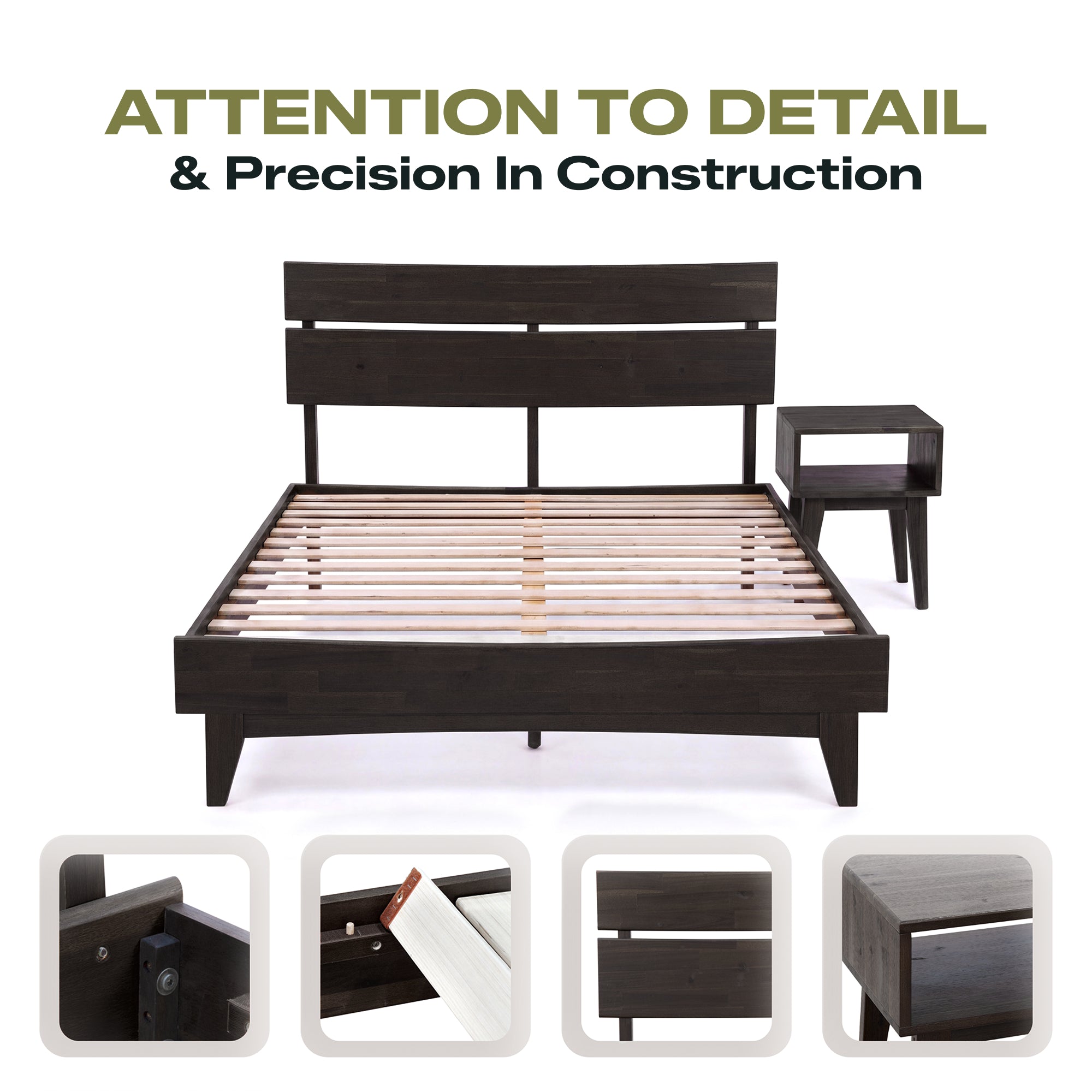 [Buy 1 Get 1] Aurora Solid Wood Bed Frame & Nightstand