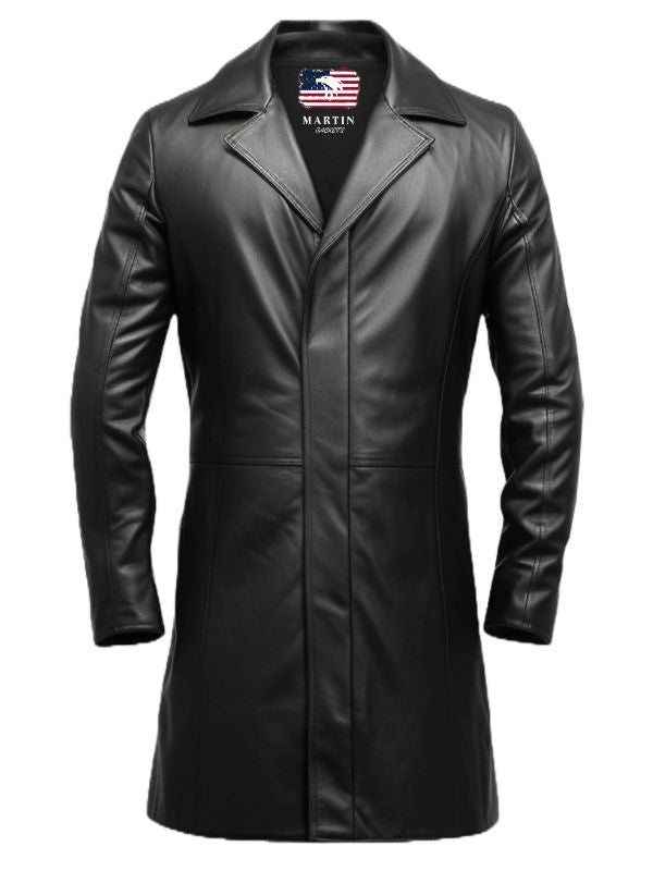Men’s Dark Brown Leather Hooded Coat