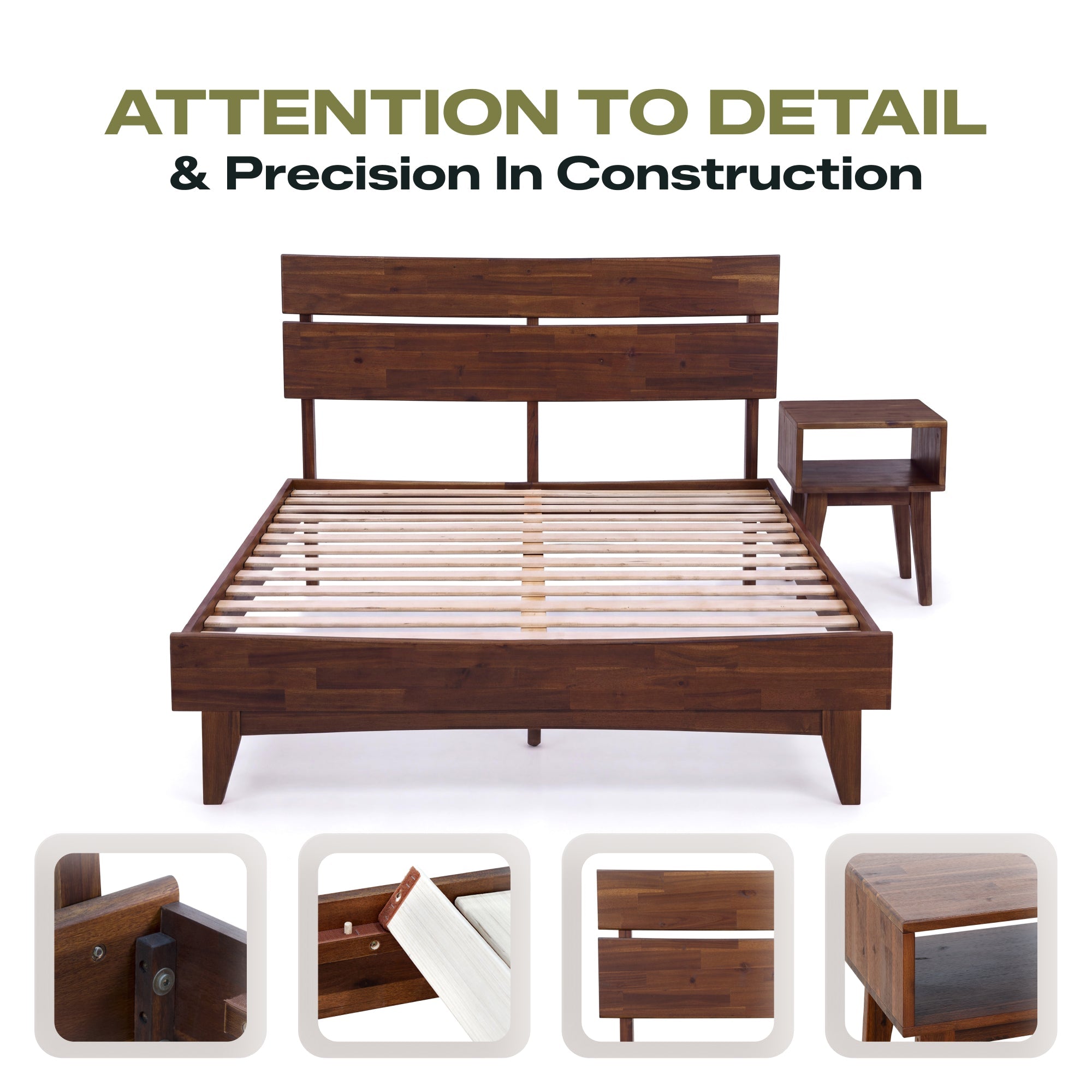 [Buy 1 Get 1] Aurora Solid Wood Bed Frame & Nightstand