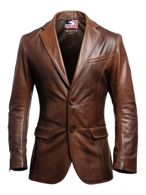 Men Stylish Distressed Brown Leather Blazer – Men Leather Blazer