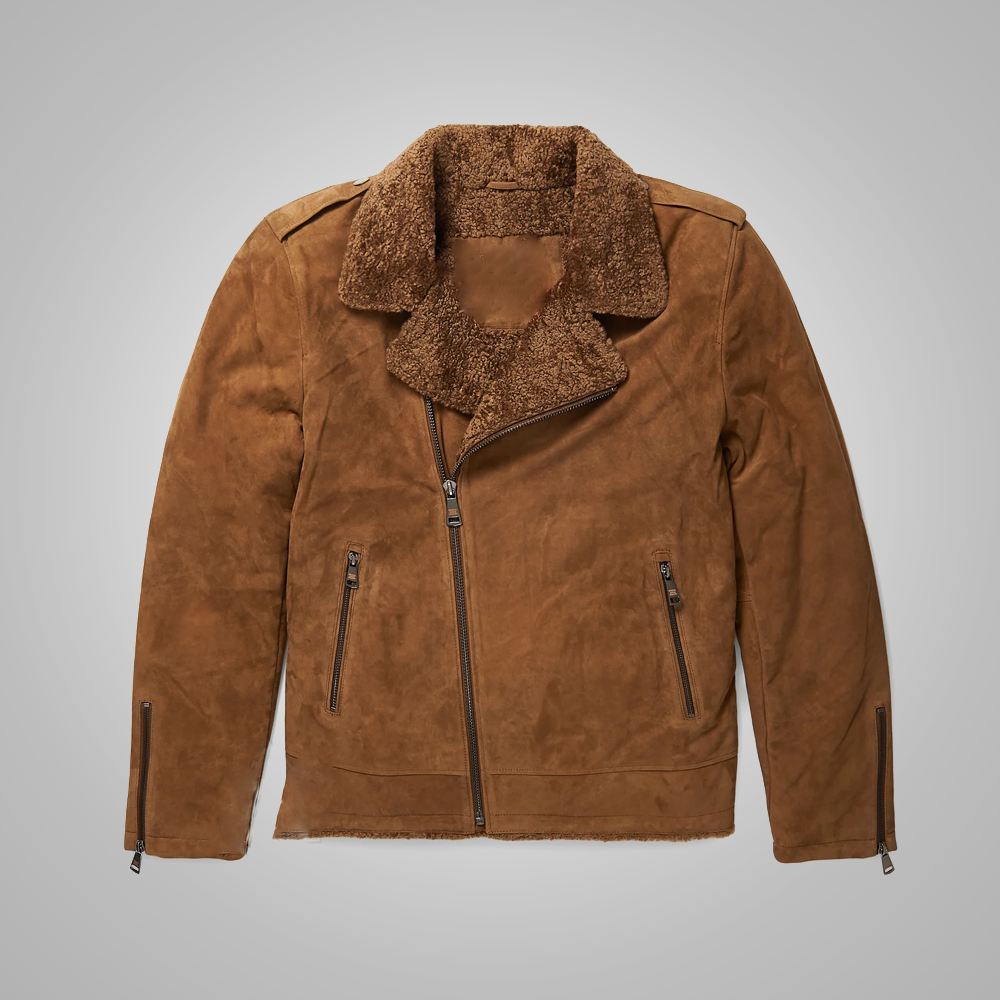 New Men’s Brown Shearling Sheepskin Leather Bomber Flying Jacket