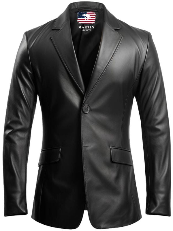 Men Black Leather Two Button Blazer – Leather Blazer for Men