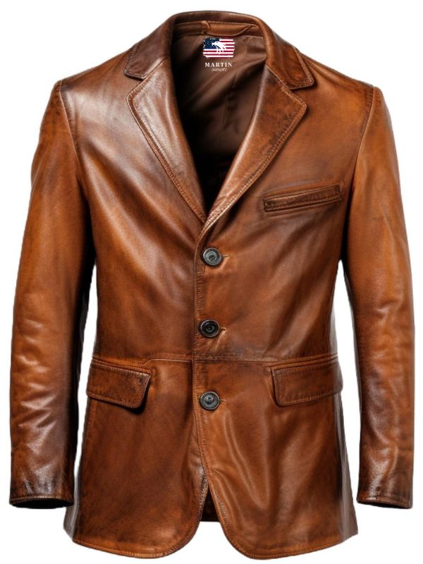Men Brown Vintage Leather Blazer – Brown Leather Blazer