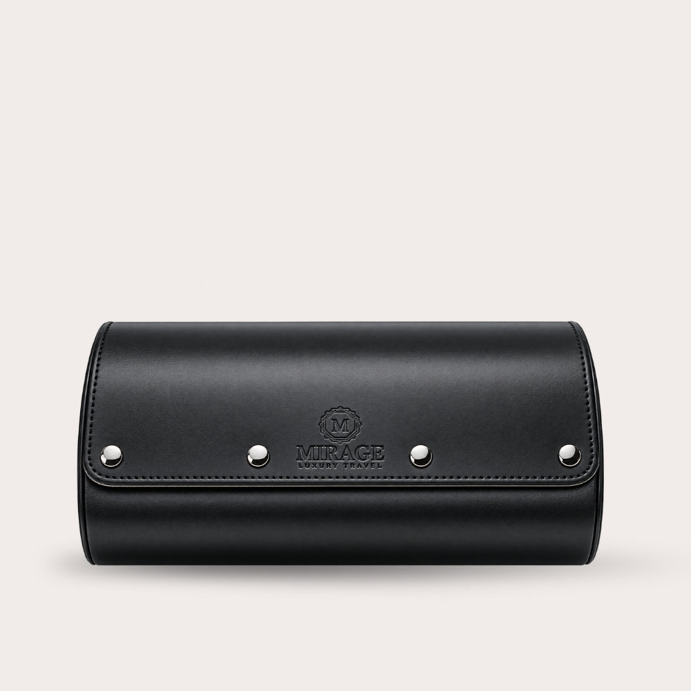 6 Watch Travel Case Vegan Leather Watch Roll (Jade Black - White Interior)