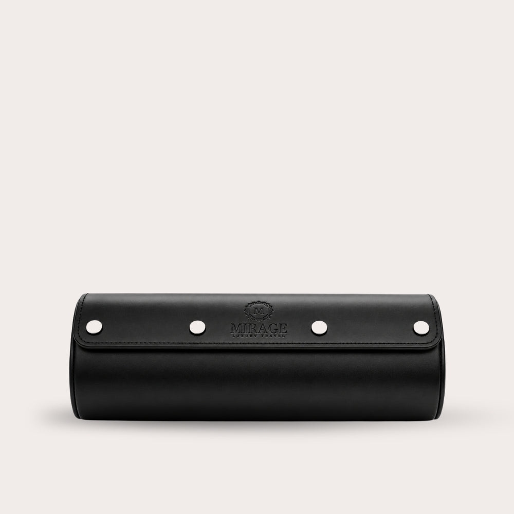 3 Watch Travel Case Vegan Leather Watch Roll (Super Black)