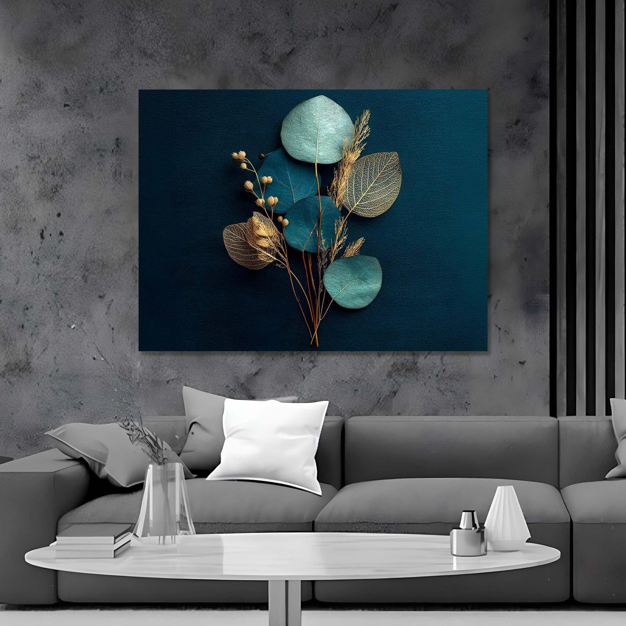 Teal & Gold Botanical Wall Art | Minimalist Tempered Glass Decor | Modern Nature Print