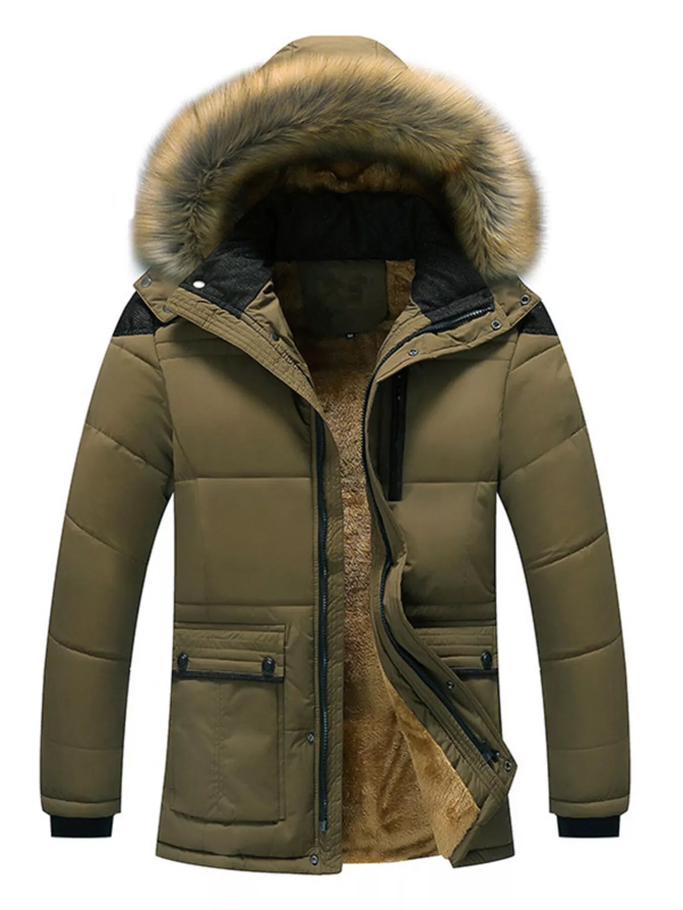 Men's Plus Size Fur Hooded Winter Parka Jacket