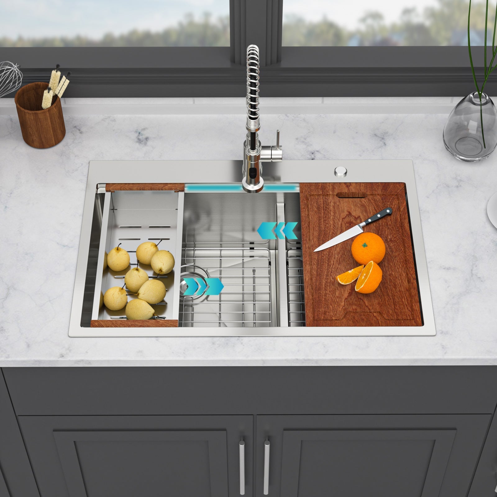 Topmount Drop-In Kitchen Sink - 33"x22" Double Bowl