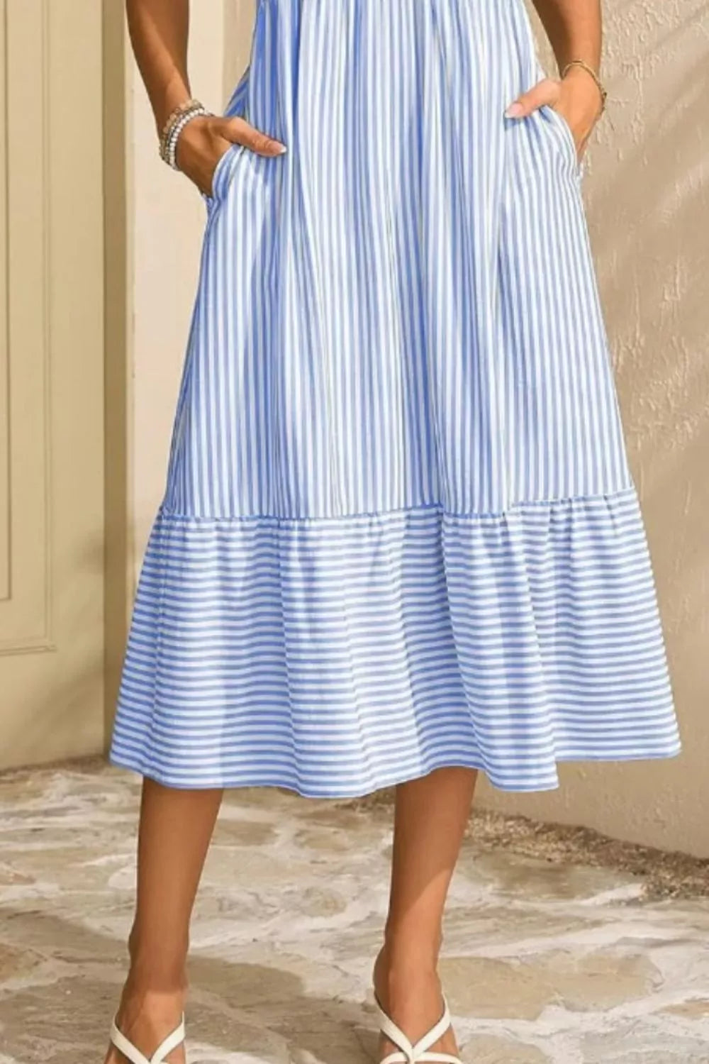 Striped Ruffle Sleeve Midi Dress