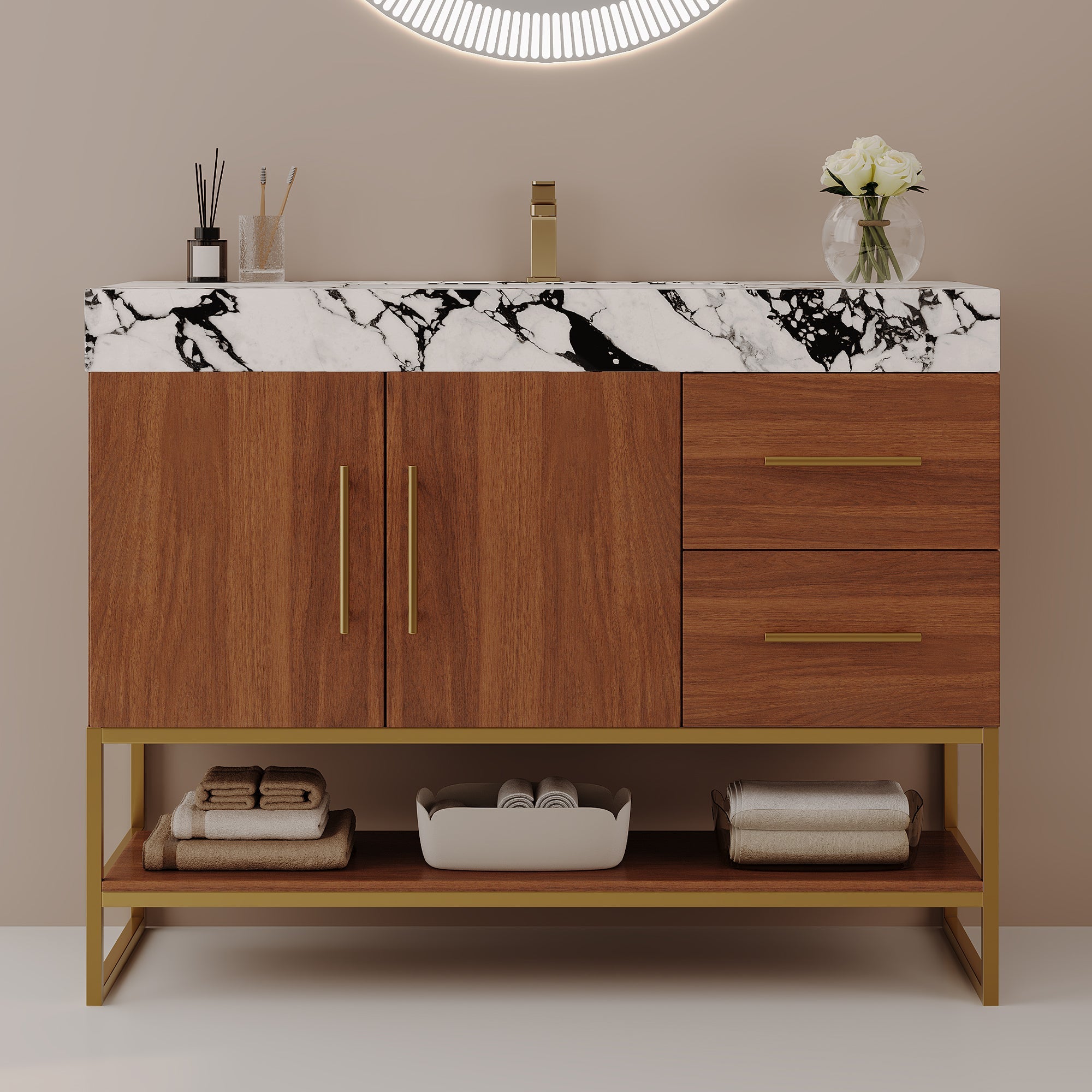 36" Modern Free-Standing Bathroom Vanity with Seamless Sink