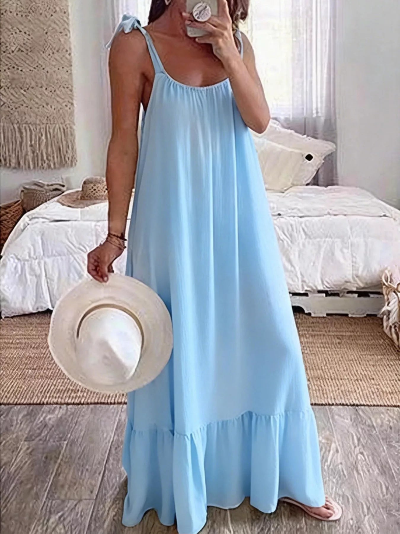 Sleeveless Tie Strap Flowy Maxi Dress
