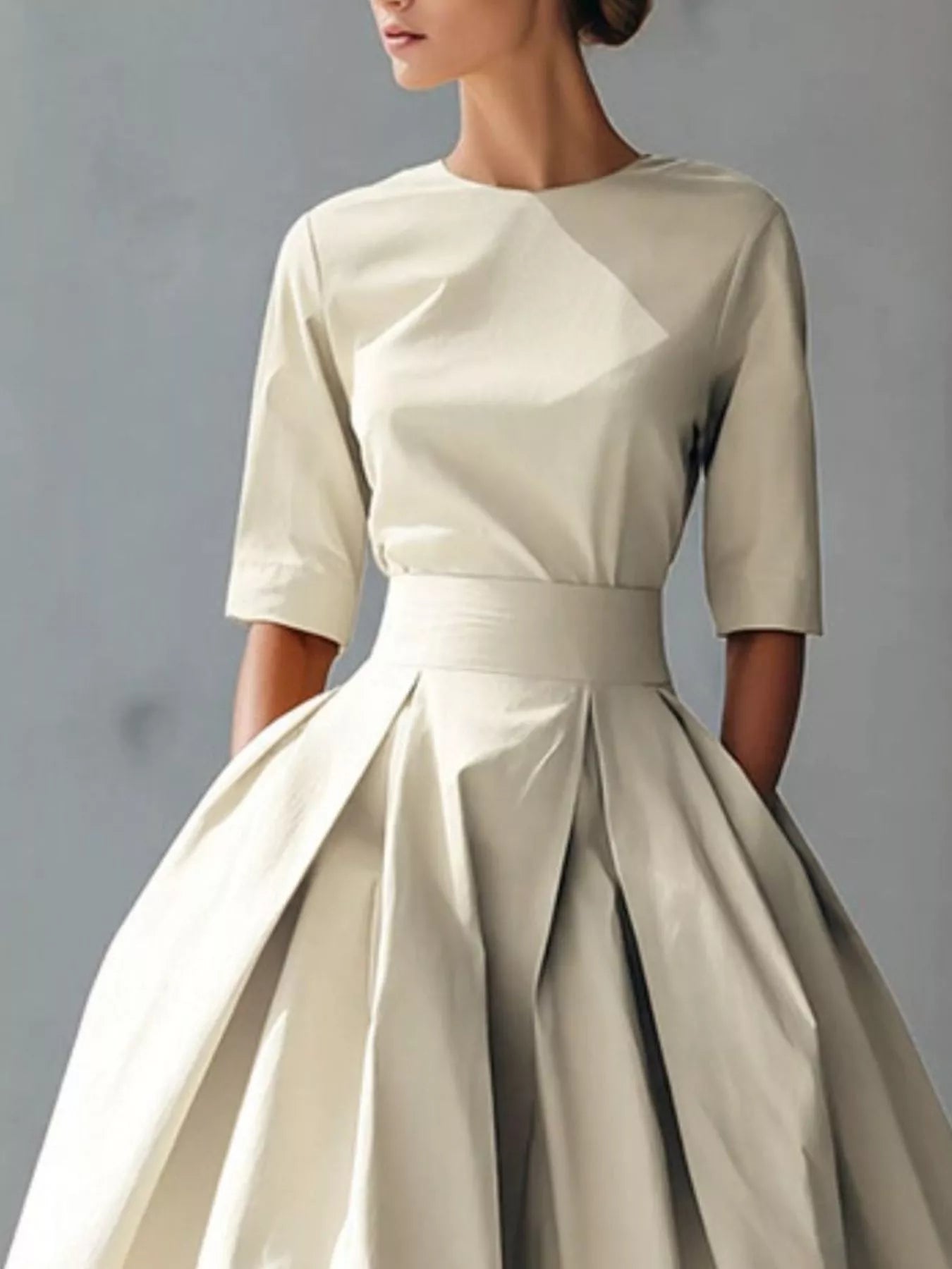 Round Neck A-Line Midi Dress