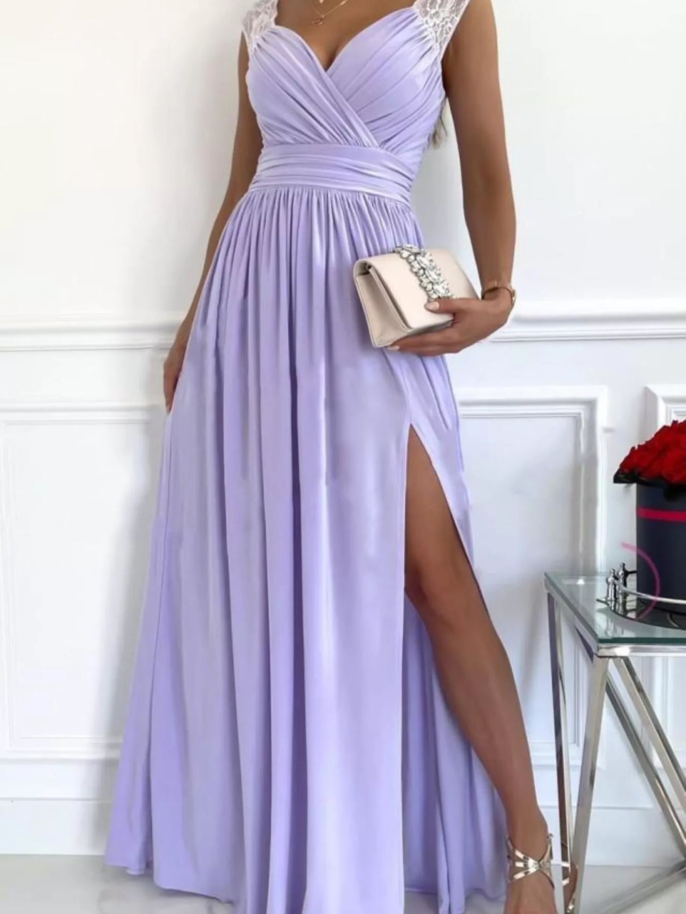 High Slit Lace Detail Maxi Dress