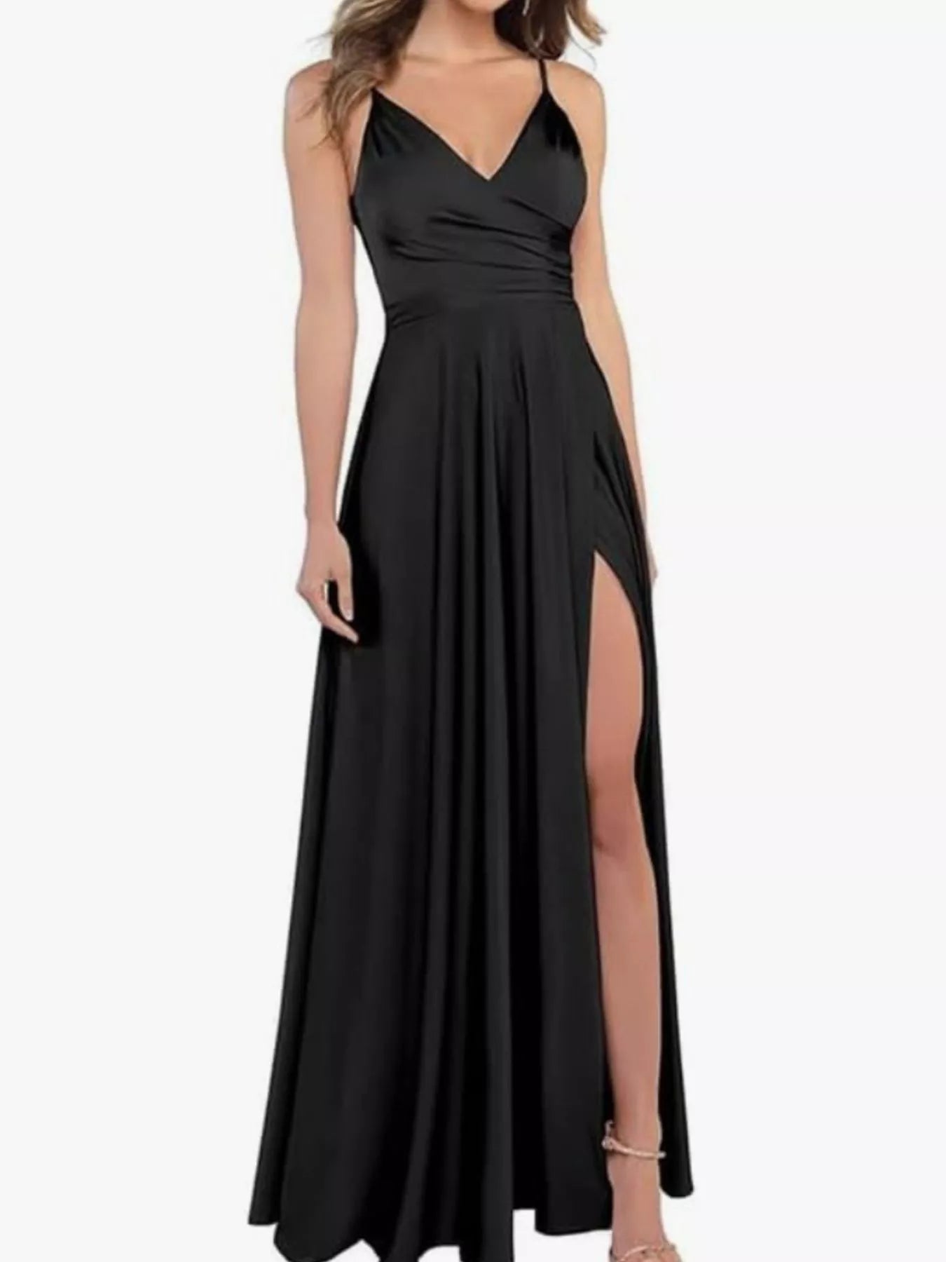 Ruched Slit Maxi Cami Dress