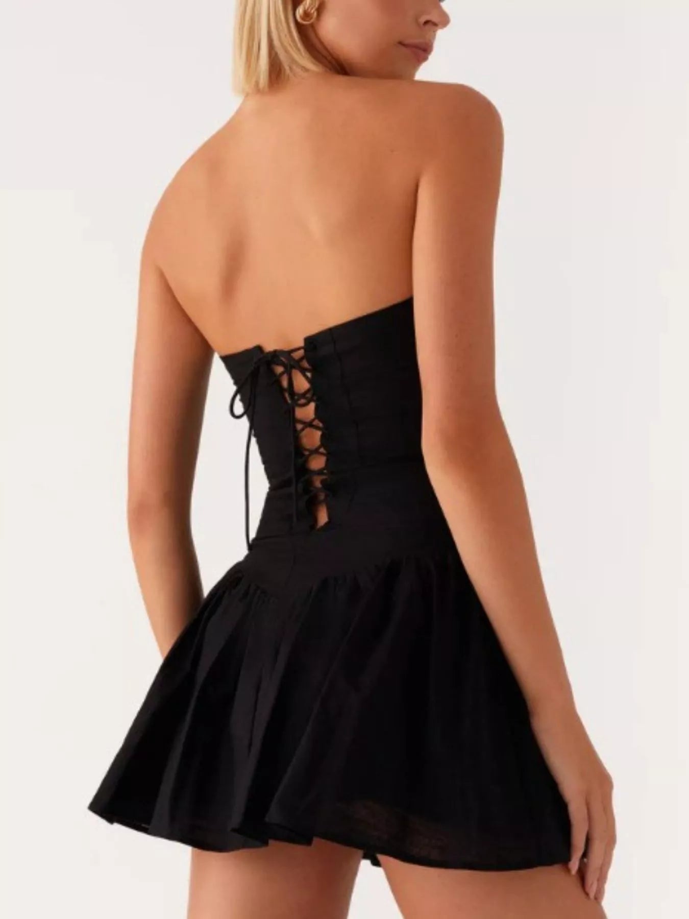Lace Up Back Tube Dress