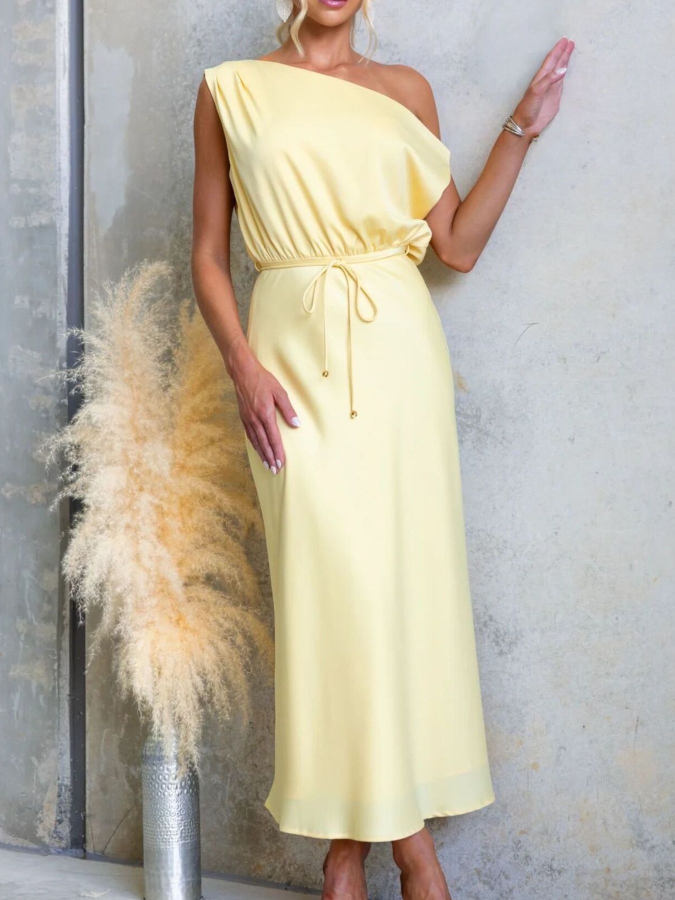 One-Shoulder Tied Midi Dress