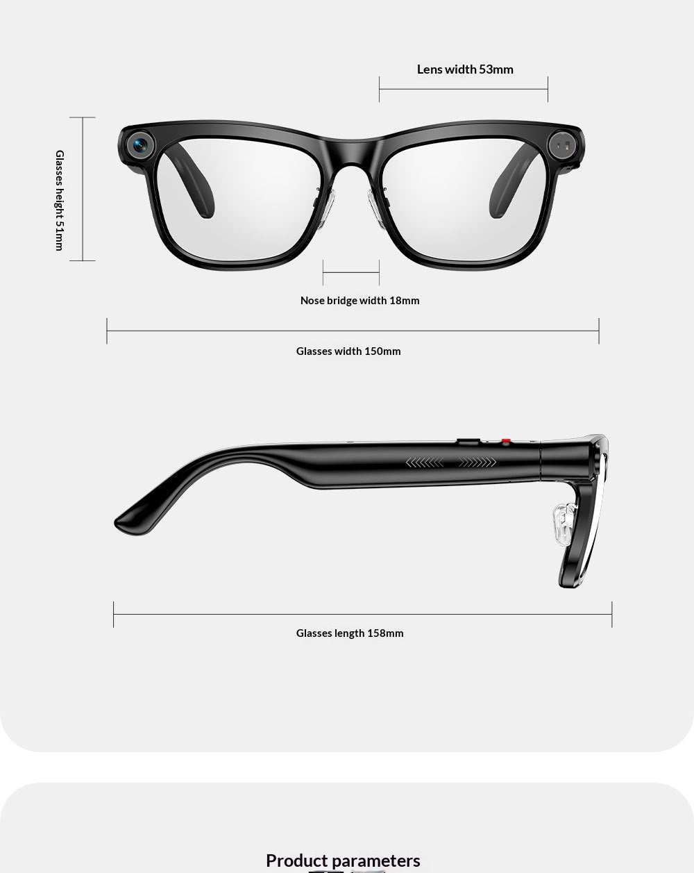 AI Smart Glasses, 1300 MP High Definition Camera, Anti Shake Shooting, Object Recognition Multi Functional Eyeglasses
