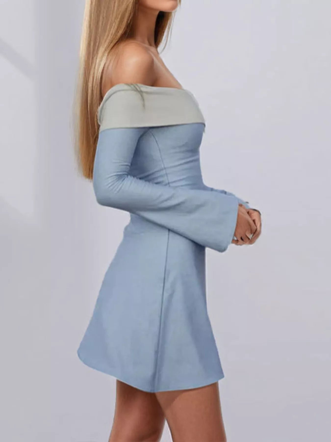 Off-Shoulder Flare Sleeve Mini Dress